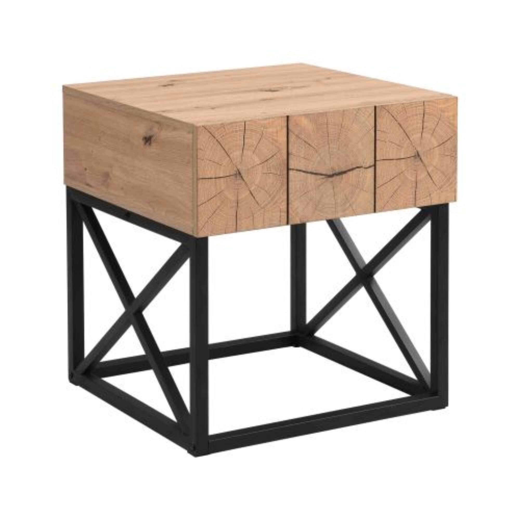 Miki Shinly GHN-4243-09QI Industrial Nightstand w/Drawer 21.65-in W x 23.82-in H Natural Wood Rectangular Industrial End Table with Storage Assembly Required