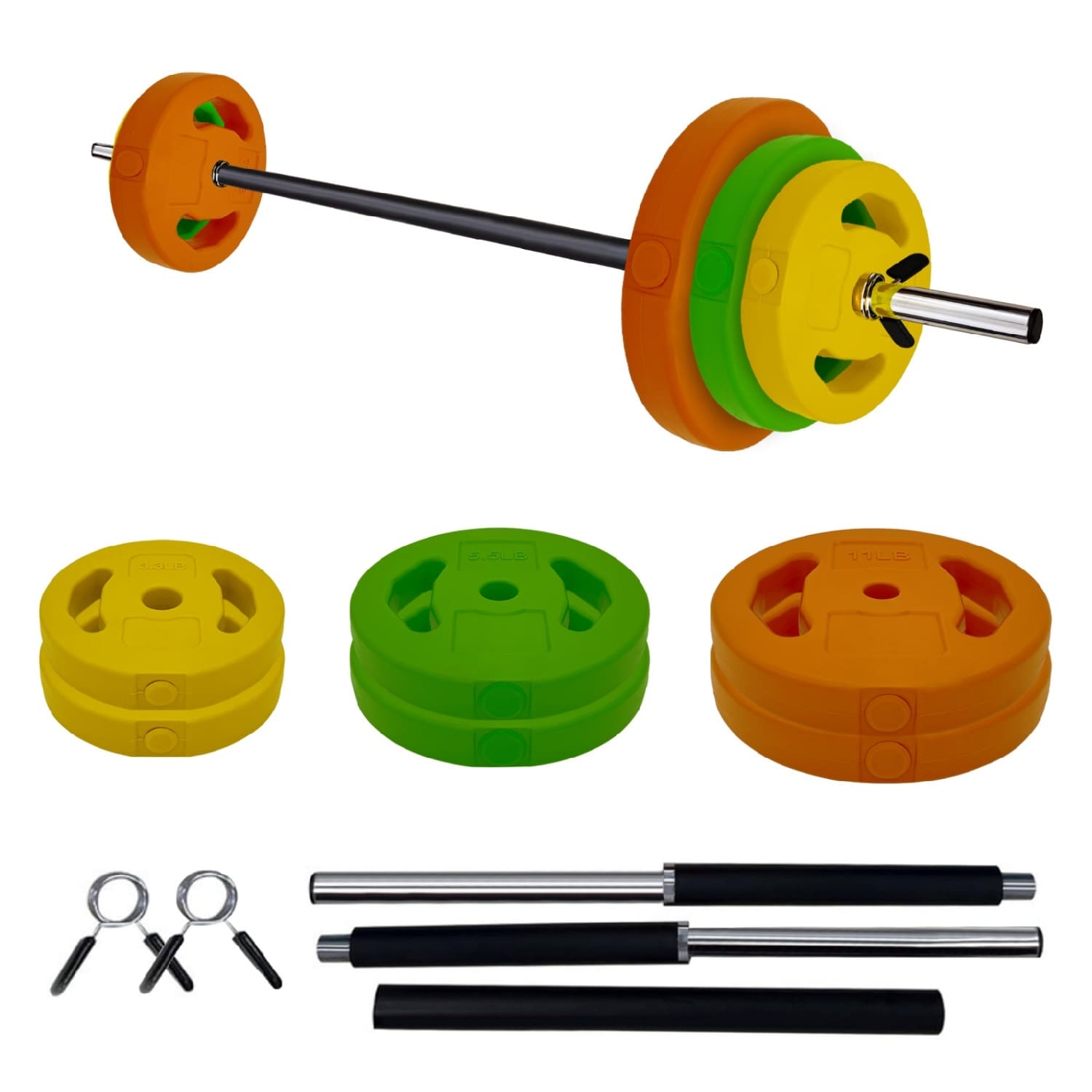 40 LBS Adjustable Barbell Set with Round PU Plates and 51 Inch Bar Multicolor Round Design