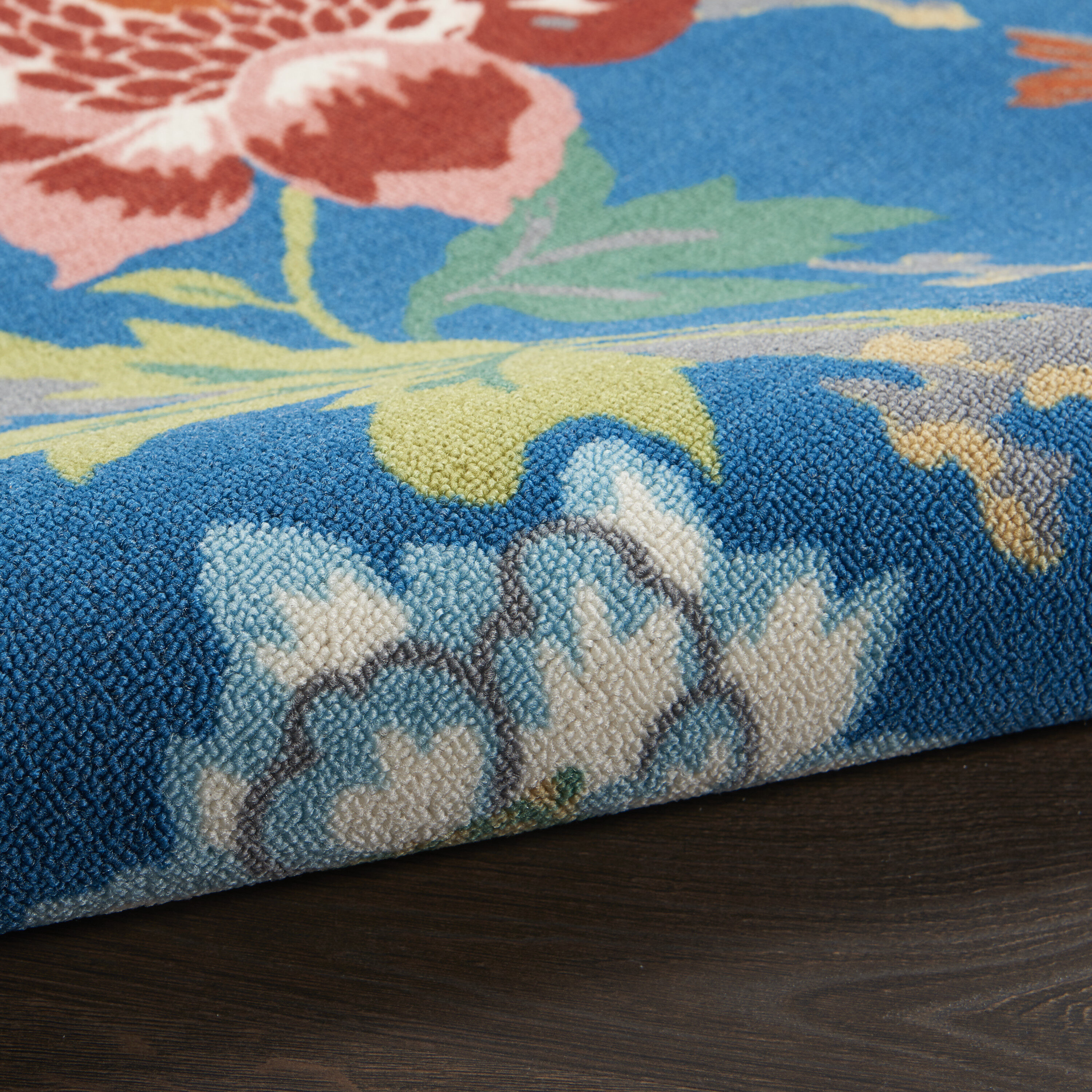 Blue Multicolor Floral Synthetic 4' x 6' Reversible Area Rug