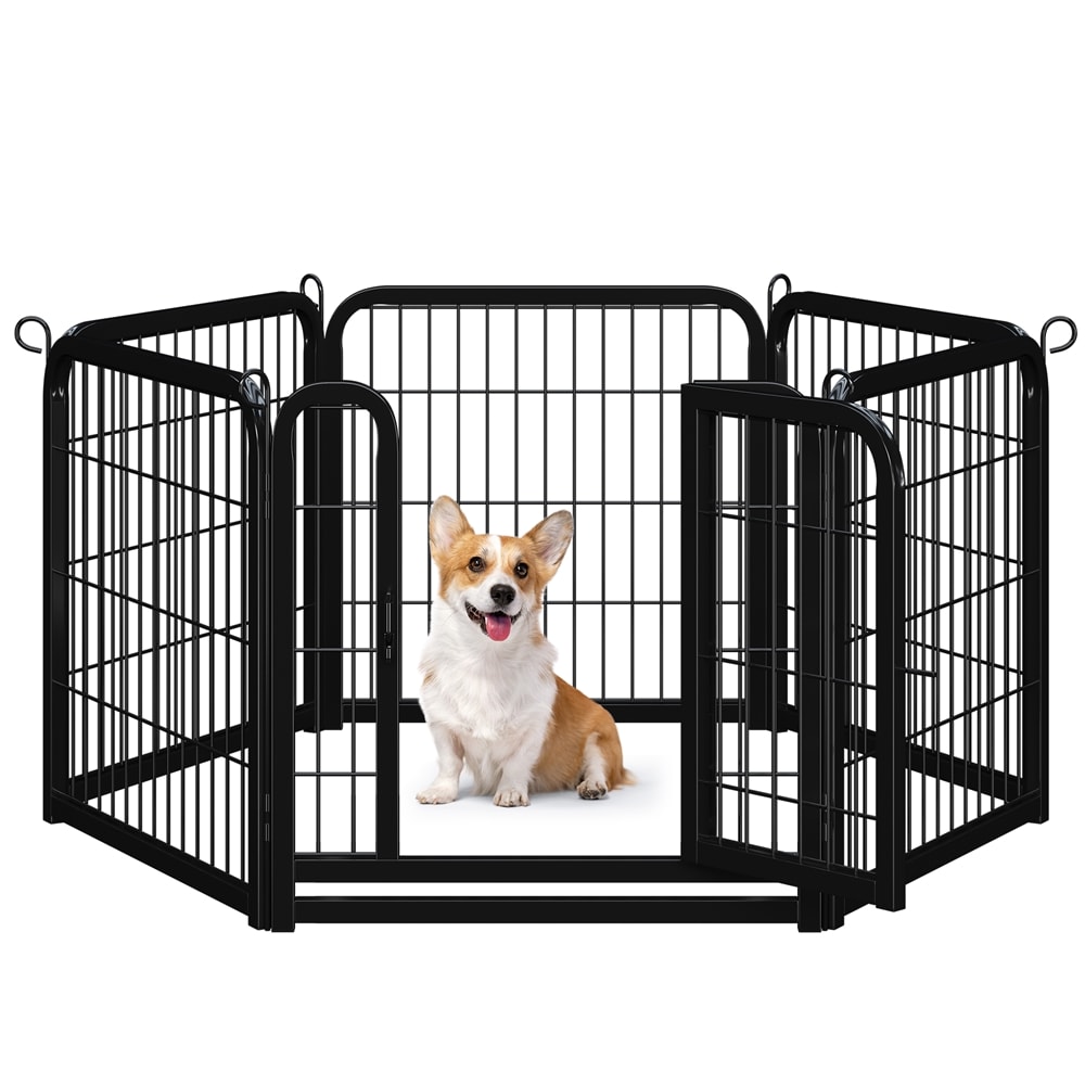 Yaheetech Black 6Panels 24inch Metal Dog Playpen Panels Dog Cat Exercise Barrier