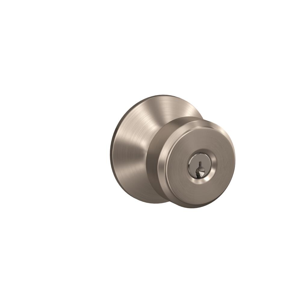 Schlage F51ABWE619 F Series Satin Nickel Traditional Interior/Exterior Keyed entry door knob Single pack