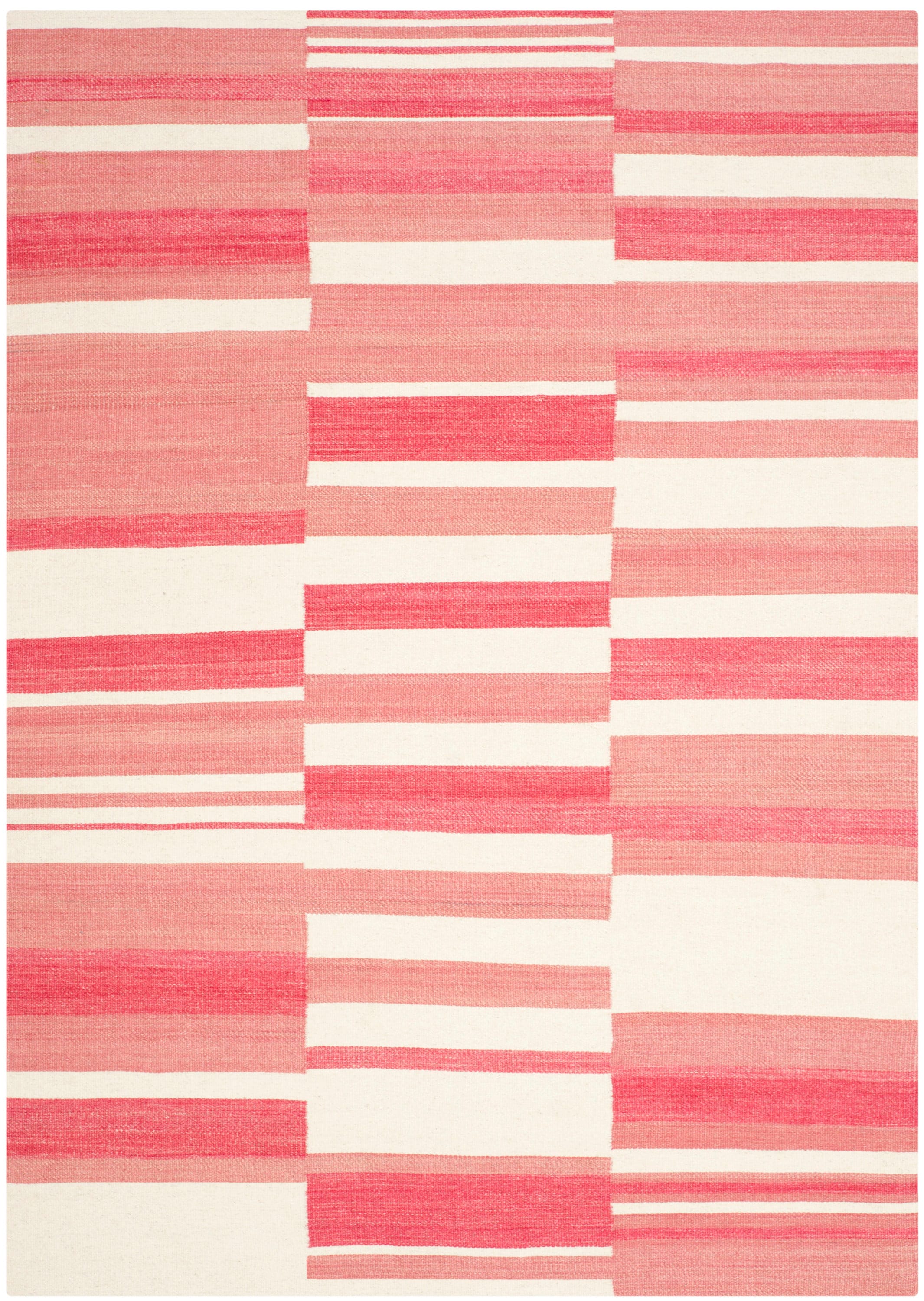 Pink and Ivory Flat Woven Wool Rectangular Rug, 5' x 8'