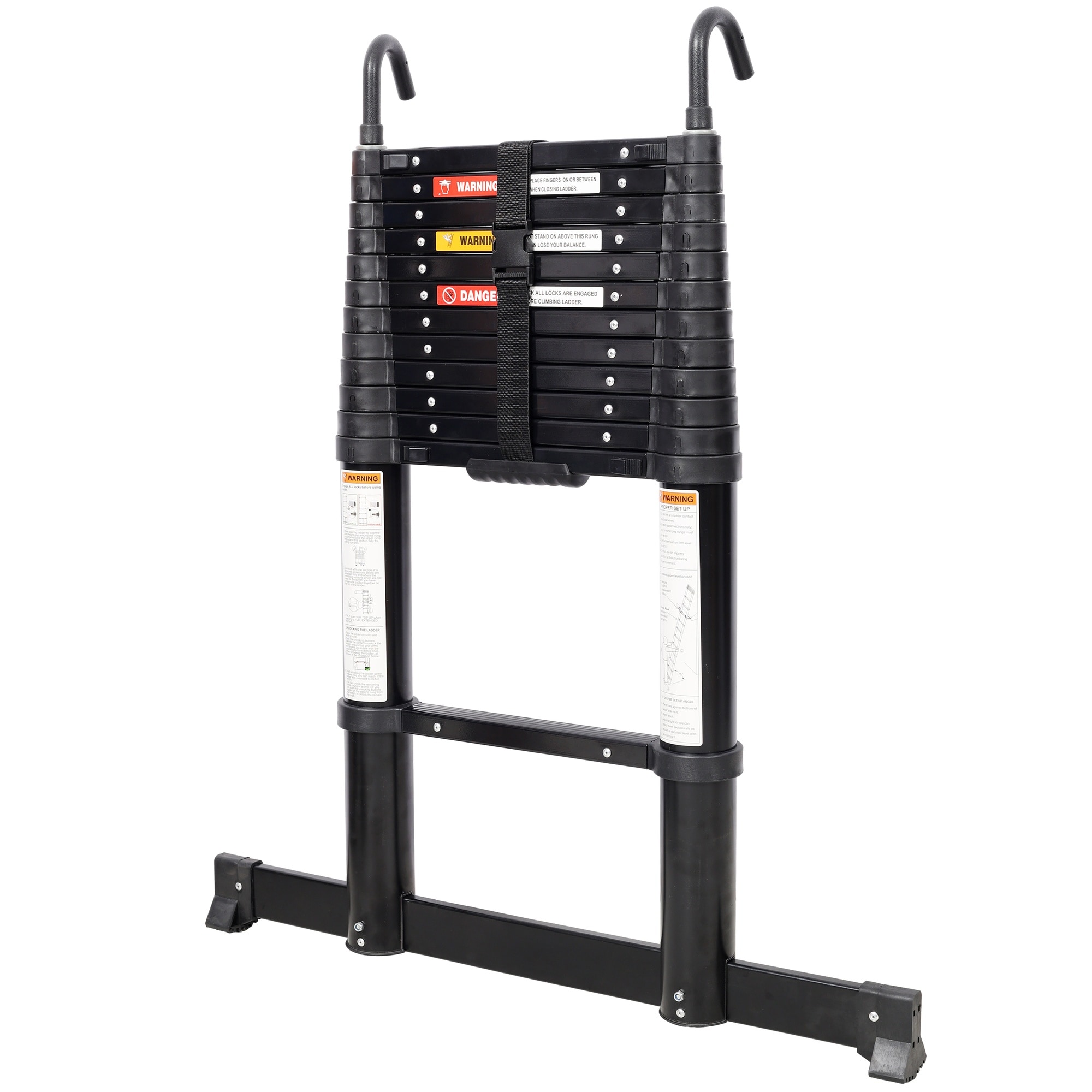 HyperDrop Cart 12.5 ft Telescoping Aluminum Ladder Type 1AA 330 lbs Load Capacity With Stabilizer Bar Slow Down Function And Stable Hook #B-2J3O8P8D6Y8E