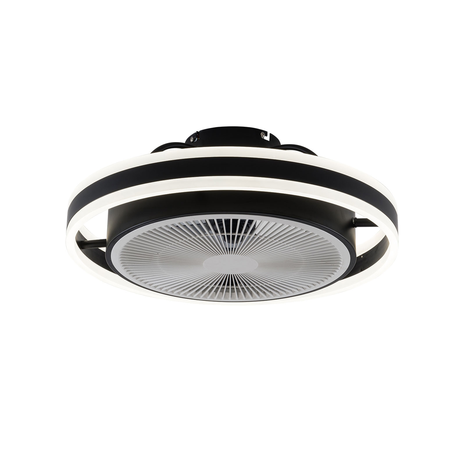 Oukaning HG-HCXLST-6390-US 20-in Color-Changing Integrated LED Flush Mount Round Black Timing Invisible with ABS Blades Fandelier Ceiling Fan With Light - Remote Included ( 3 -Blade )
