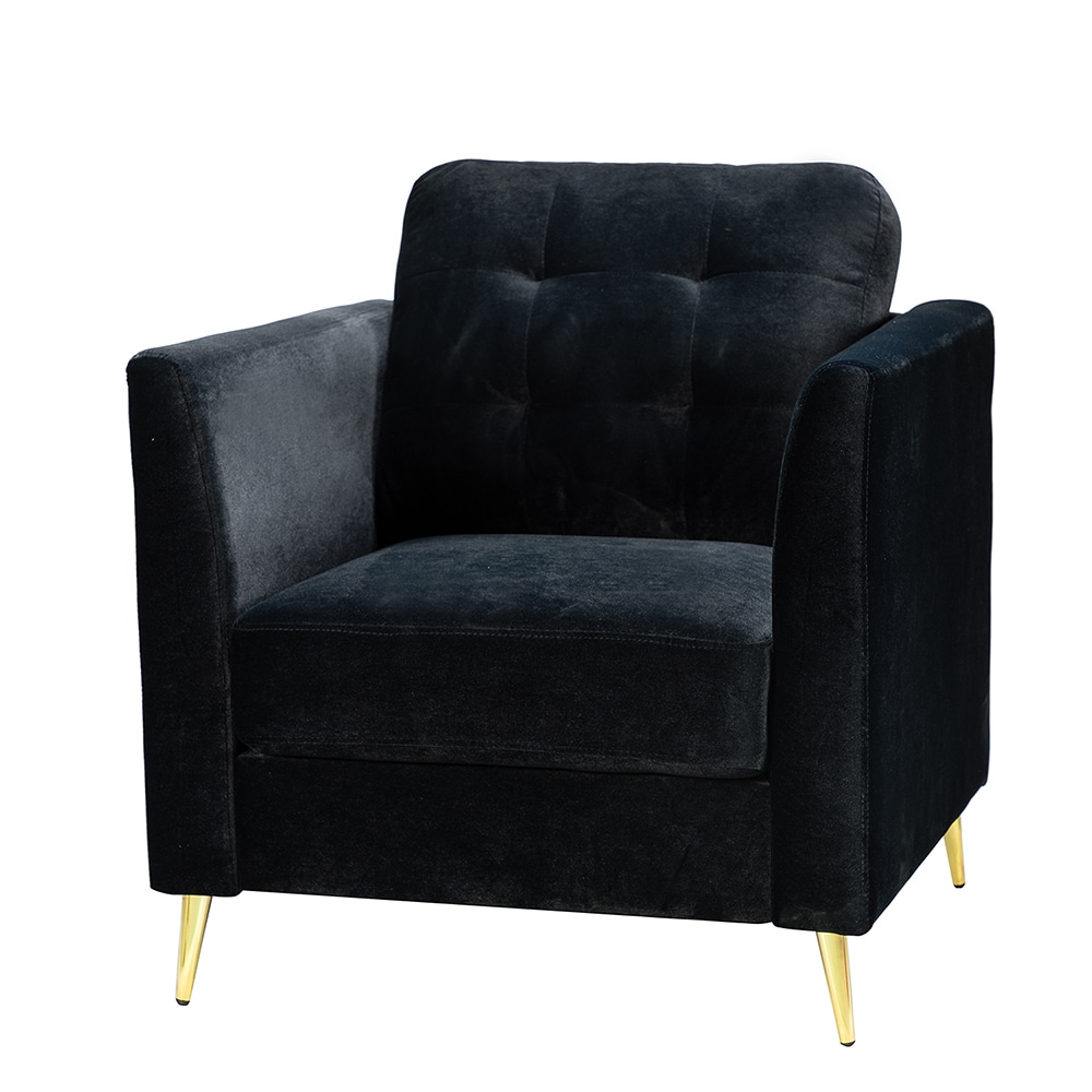 14 Karat Home Contemporary Black Velvet Accent Chair with Tufted Back ...