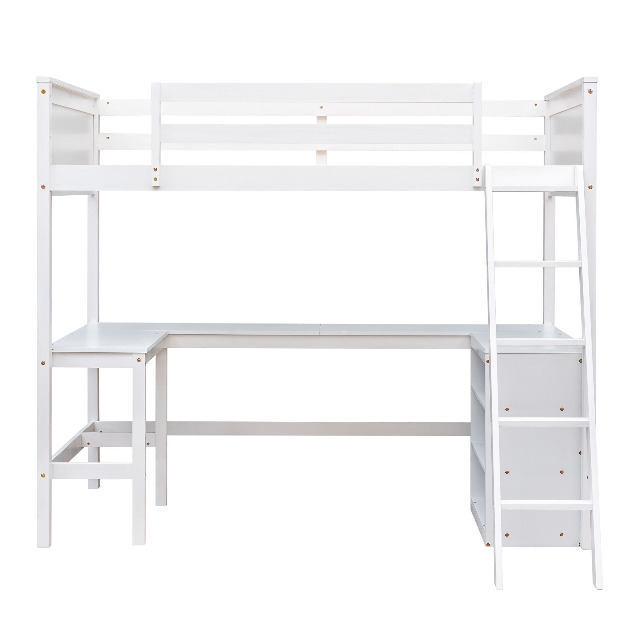 Yiekholo White Twin Study Loft Bunk Bed in the Bunk Beds department at ...