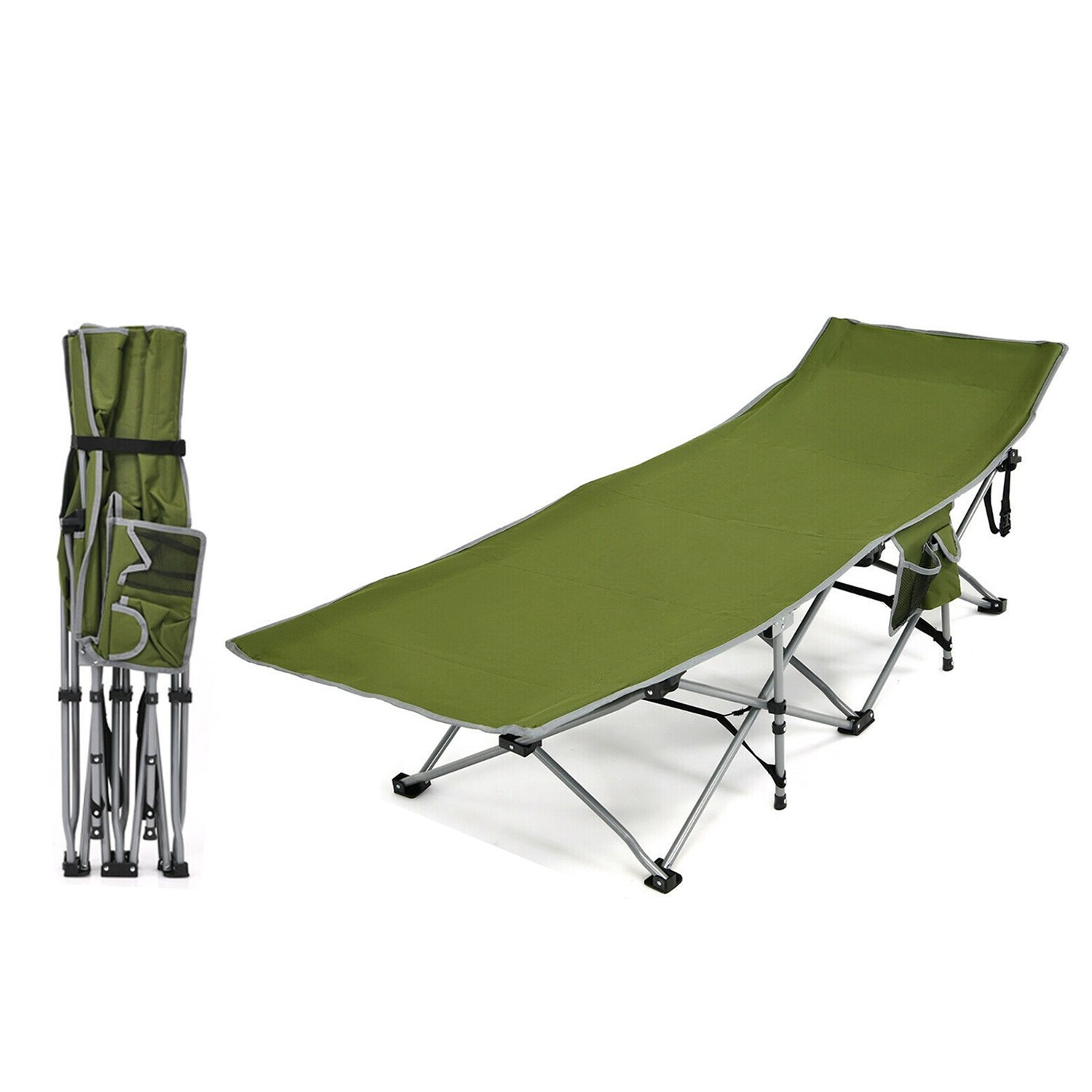 WELLFOR DOZ70768GN Stackable Gray Steel Frame Stationary Balcony Chair with Green Woven Seat