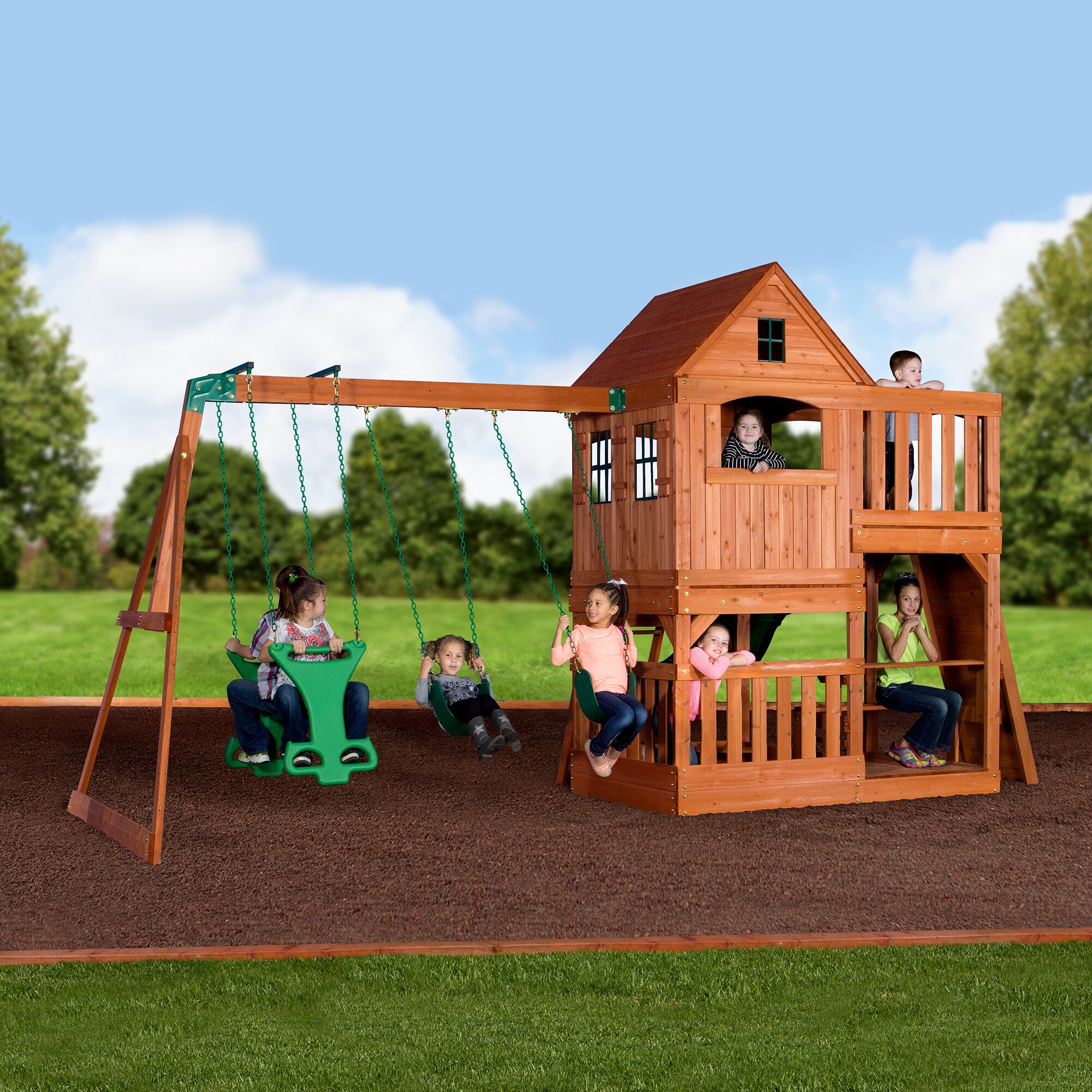 Backyard Discovery Pacific View All Cedar Wood Playset Swing Set 