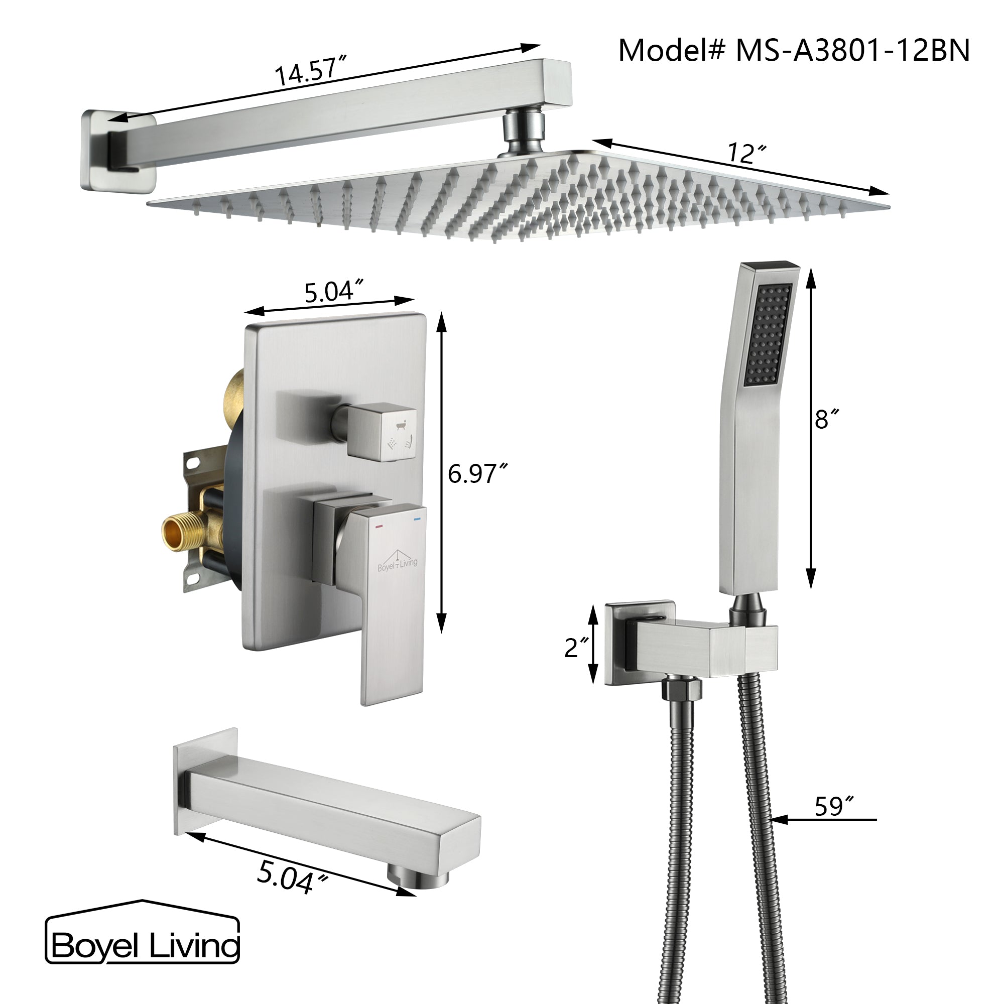 Boyel Living MS-A3801-12BN Showerhead-Bar-Panels - View #2