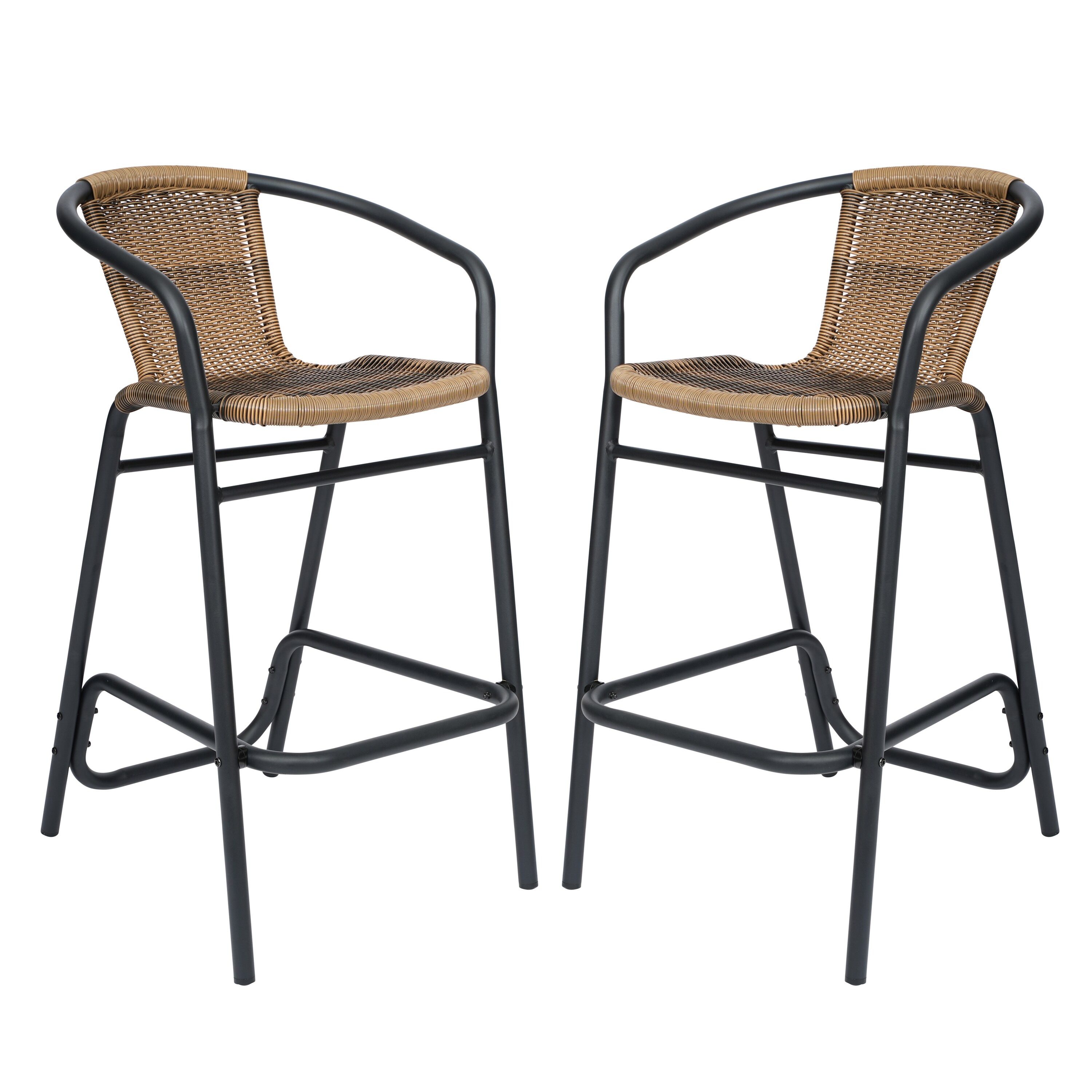 Merrick Lane - Lille Set of Two Restaurant Style Barstool with Medium Brown PE Rattan Seat for In...