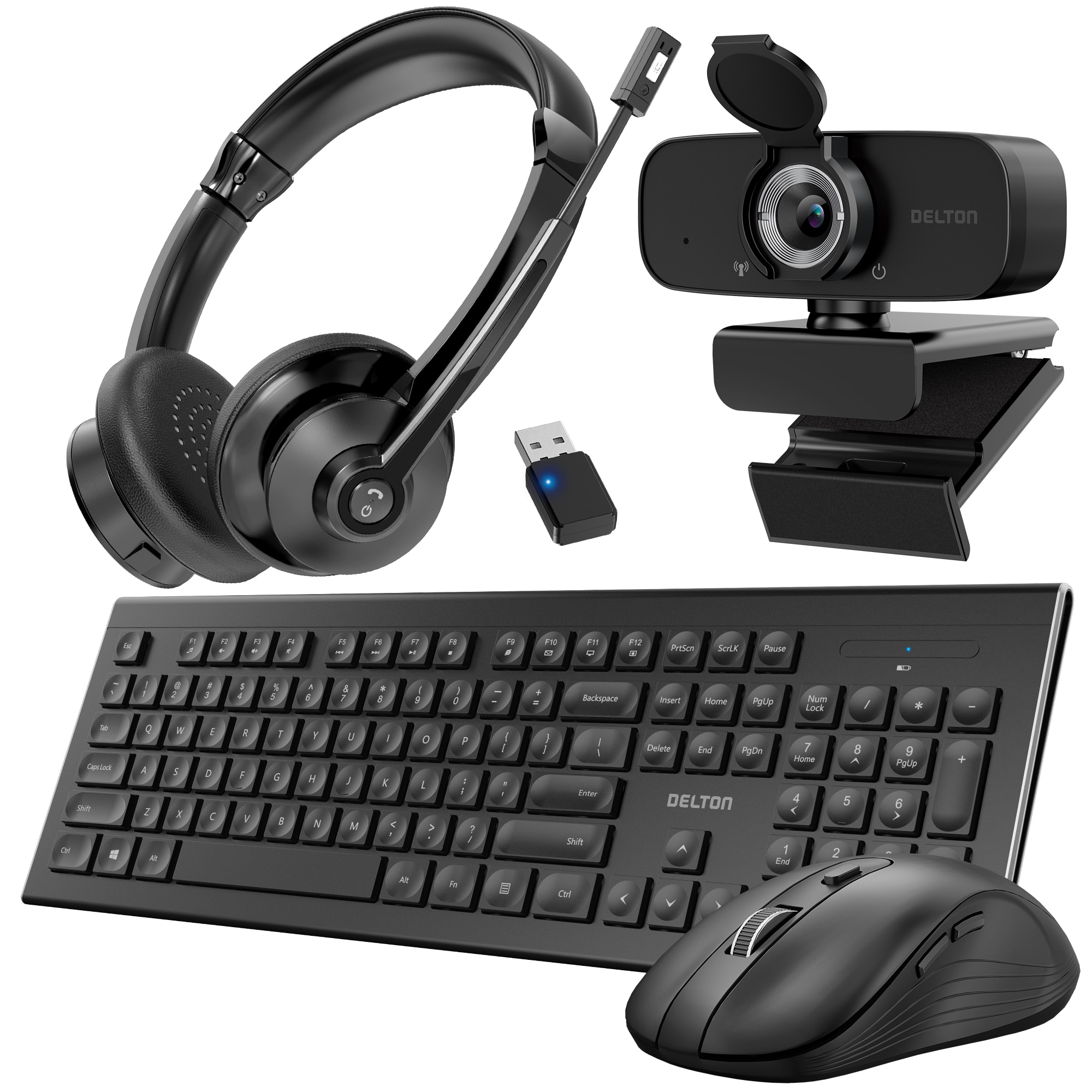 Delton  Work Anywhere 30X Bluetooth Noise Canceling Headset Kit with Webcam Keyboard Mouse Black