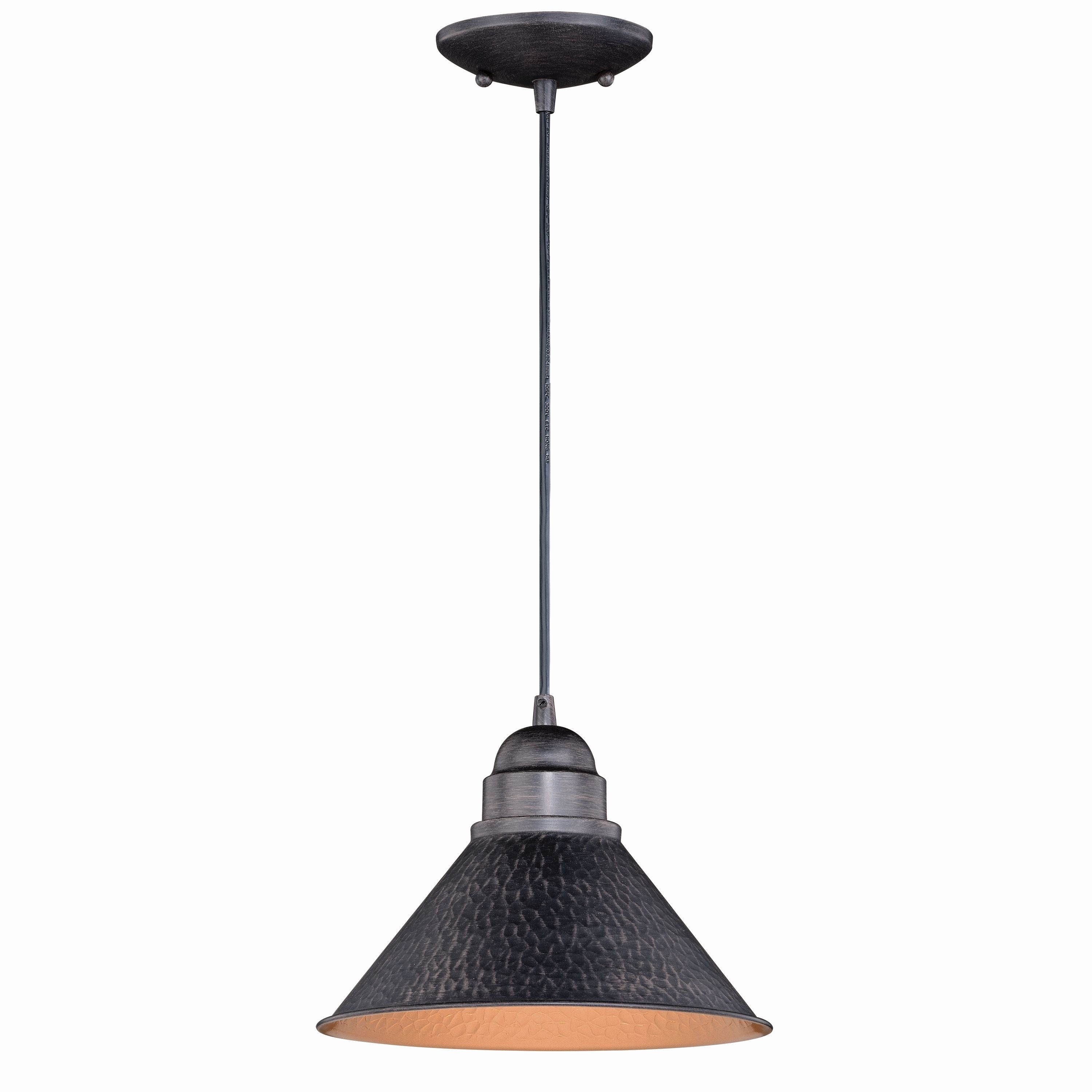 Cascadia T0349 Outland 1 -Light Outer Aged Iron with Inner Light Gold Farmhouse Dome Medium Outdoor Hanging Pendant light