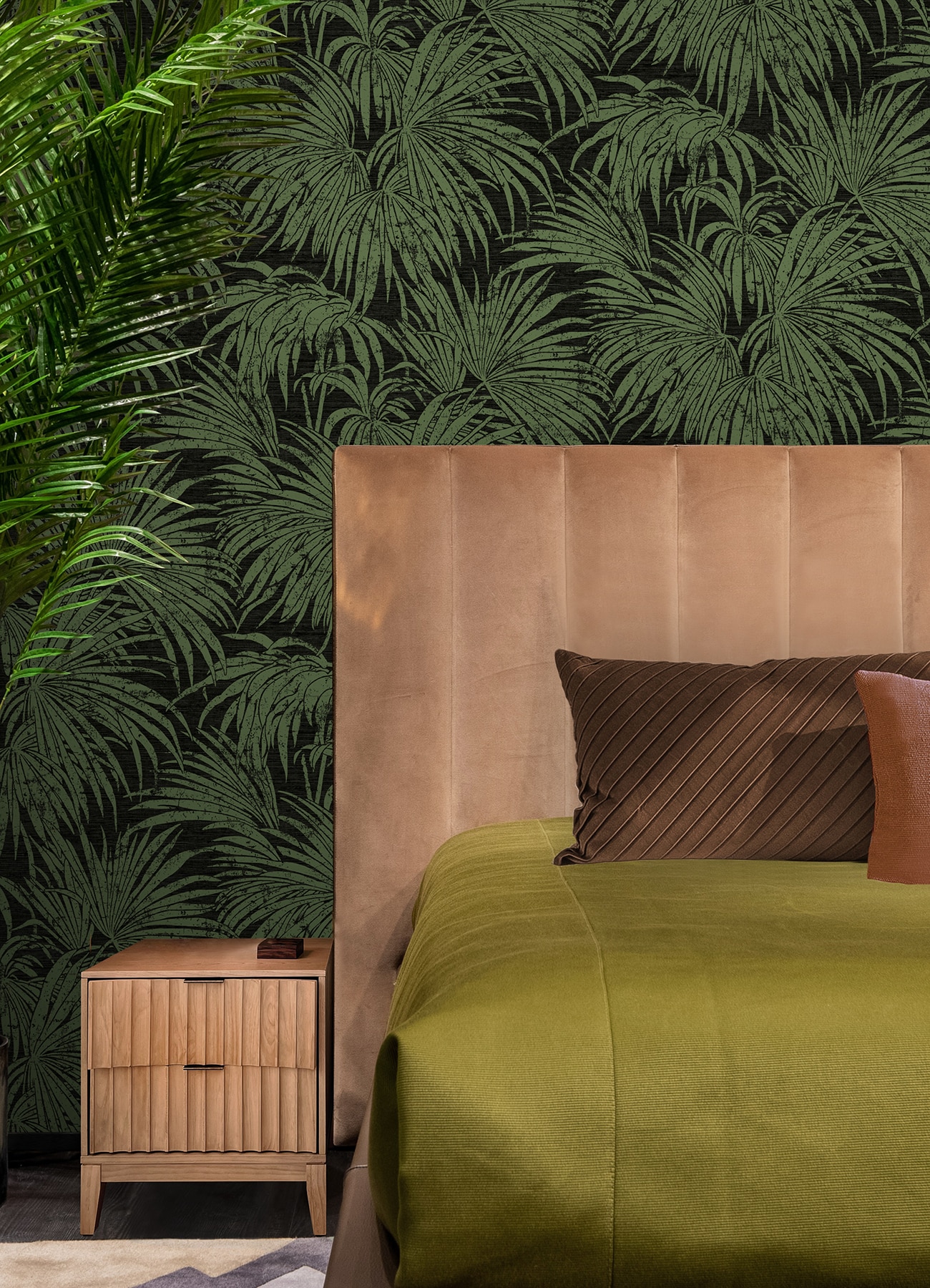 Green and Beige Vinyl Palm Leaf Peel and Stick Wallpaper
