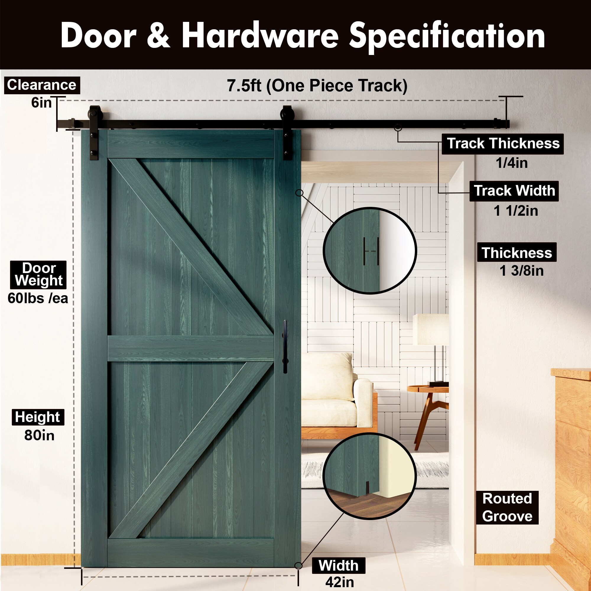 HOMACER YT1TGH084C-4280F-RP Barn-Doors - View #2