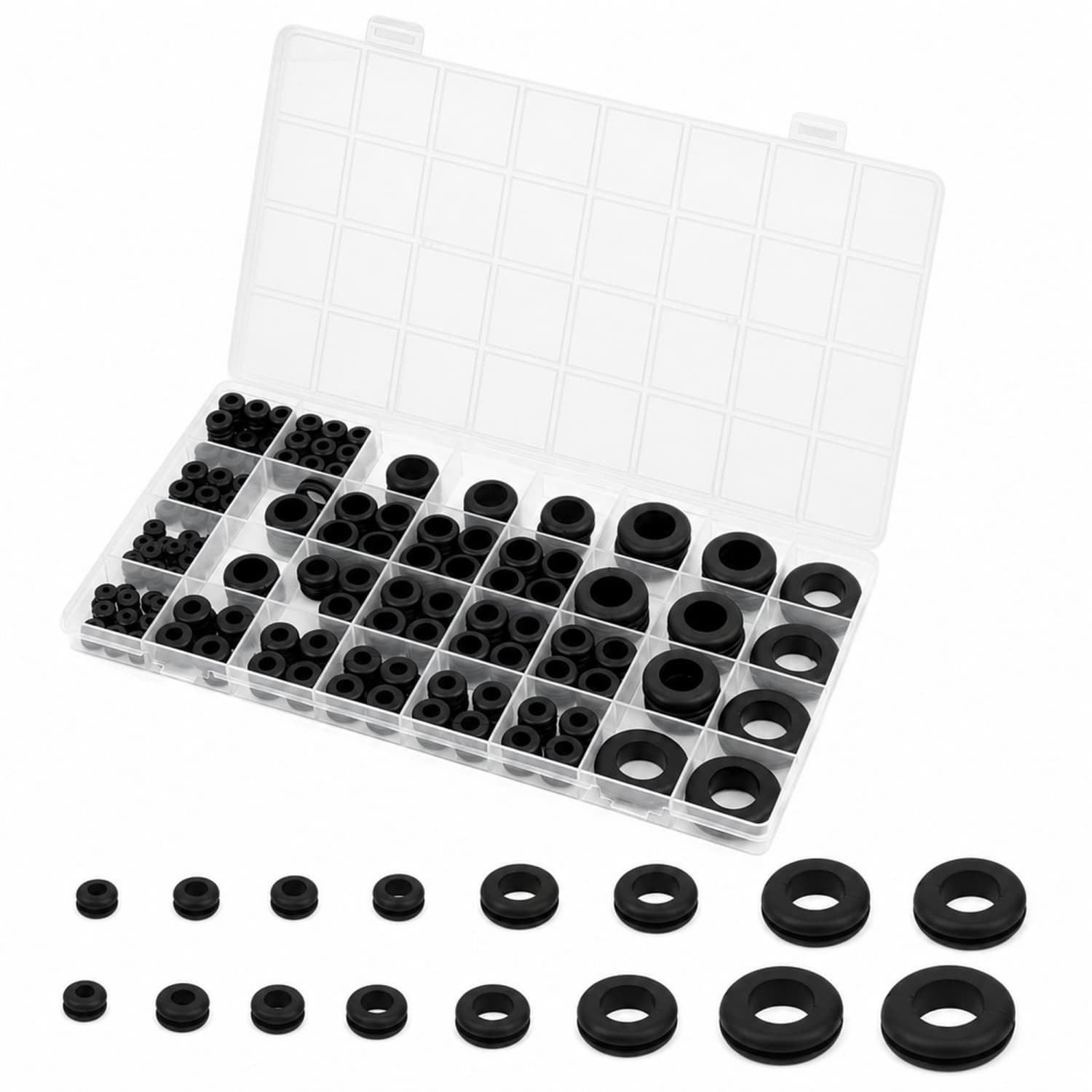 OGETFUUR Hollow-Core Rubber Grommet Set with 8 Sizes - 200pc Firewall Hole Plug Kit for Automotive Electrical Plumbing Wiring Projects