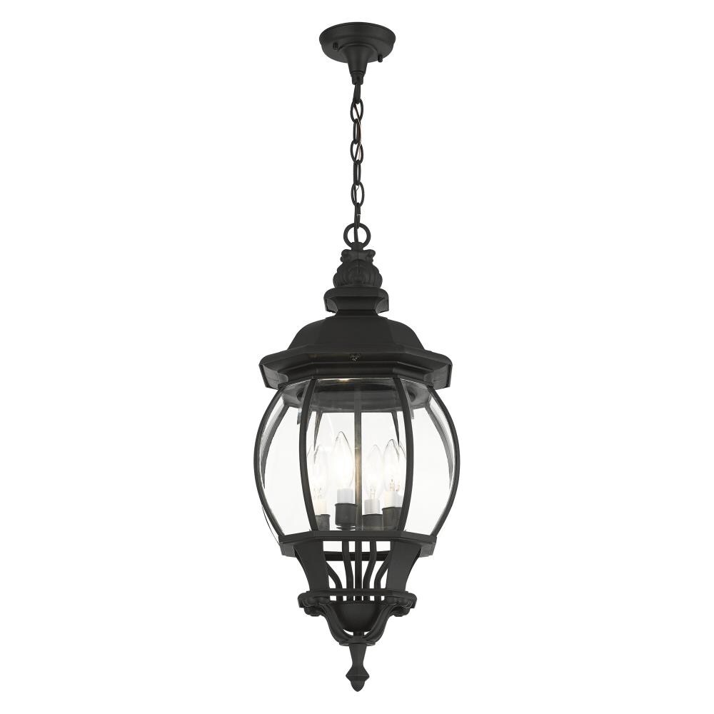 Frontenac Textured Black Outdoor Pendant Lantern with Clear Beveled Glass