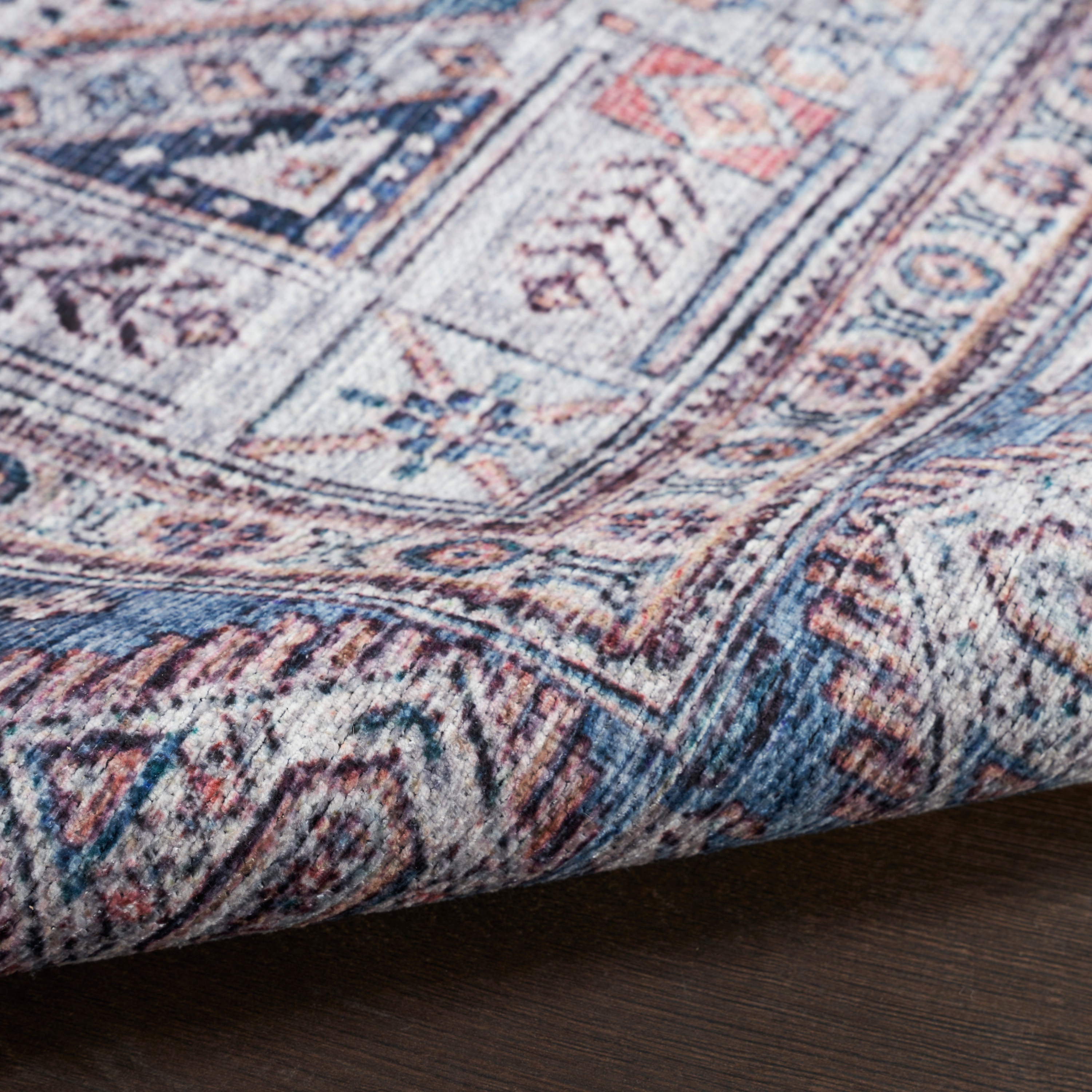 Vintage Charm Blue Multi 4' x 6' Flat Woven Washable Wool Blend Rug