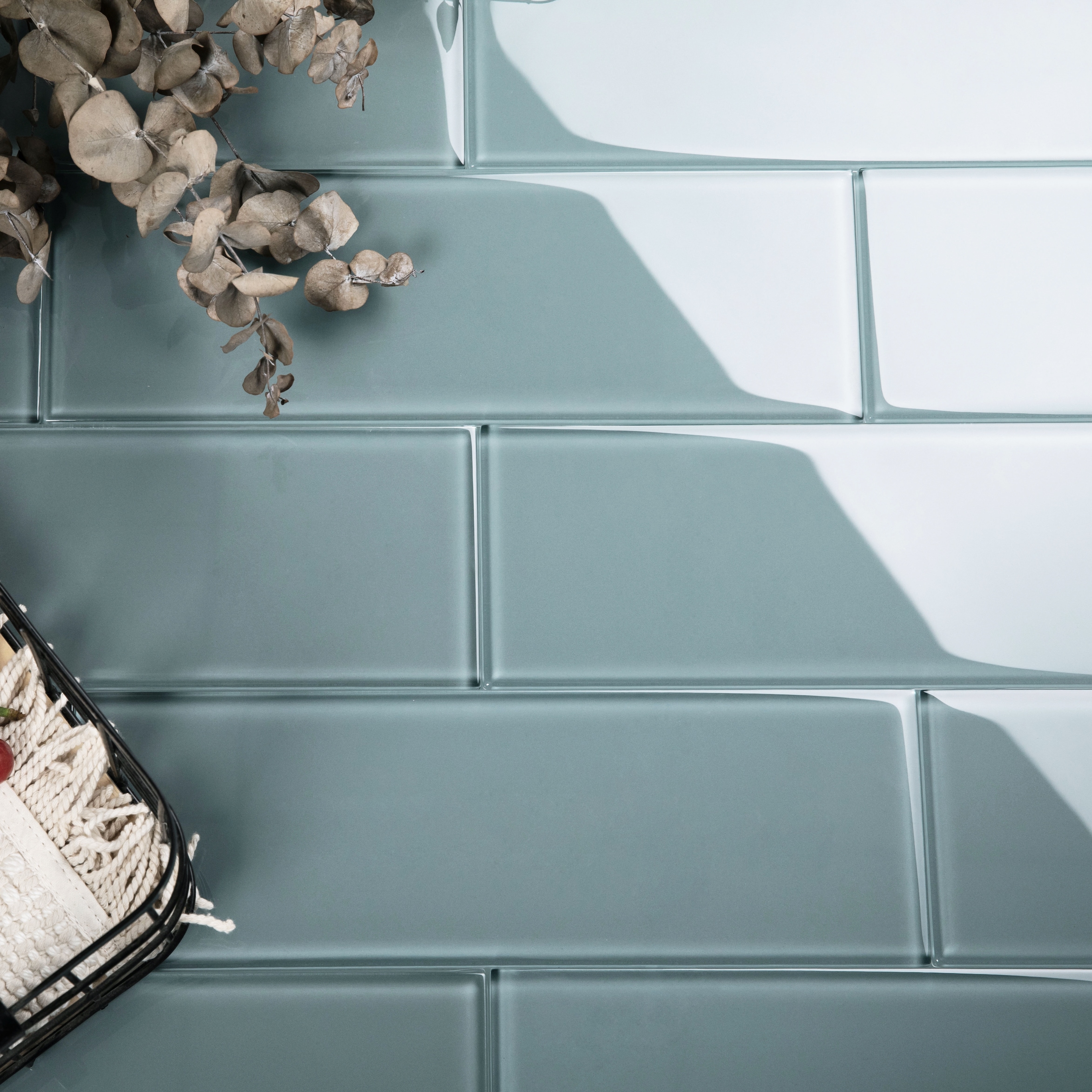 Giorbello (Sample) 4x12 glass subway tiles Winter Sage 4-in x 12-in Glossy Glass Brick Subway Wall Tile