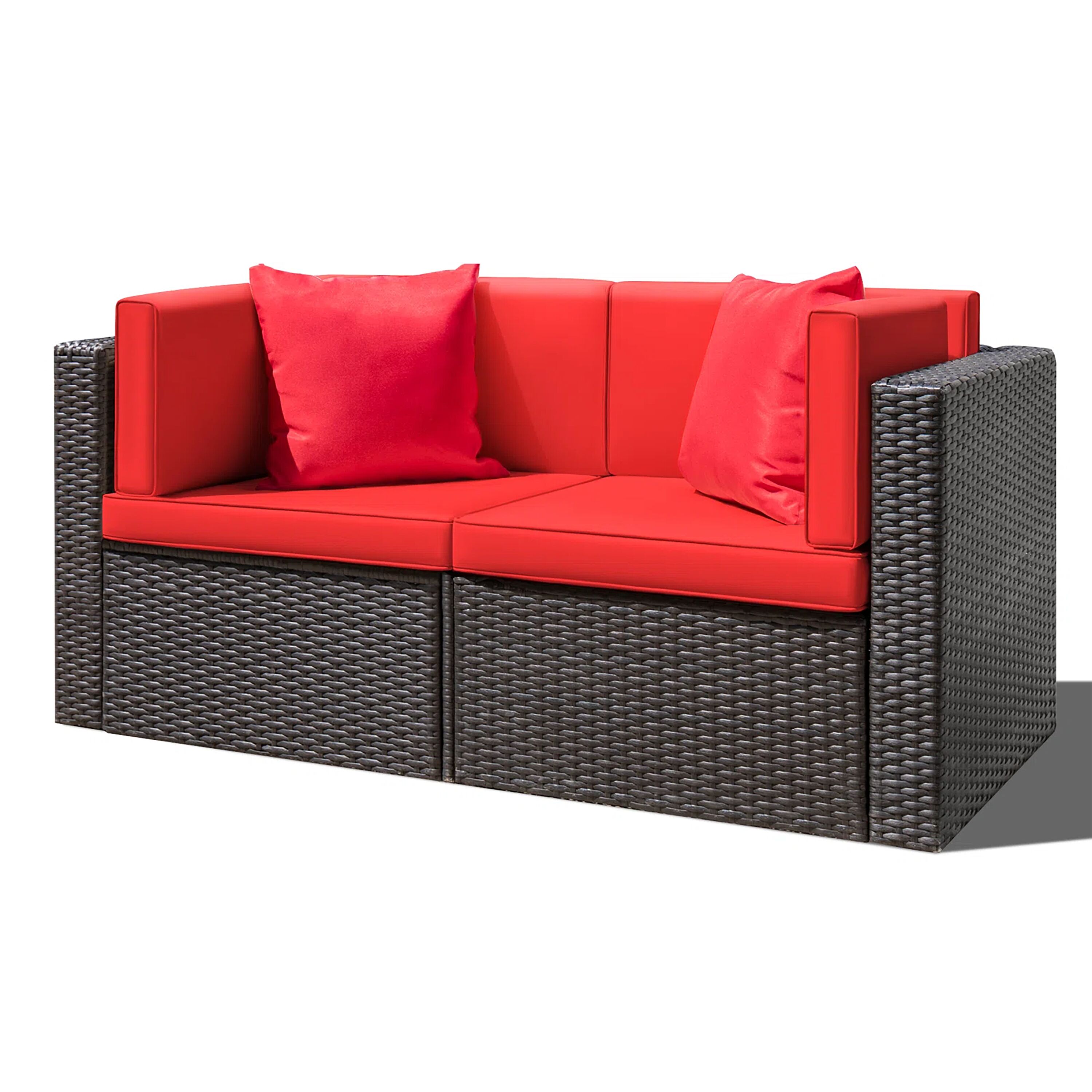 Vineego LS-TBSF2CS01 2 -Piece Wicker 2 Patio Sofa Conversation Set with Red Cushions