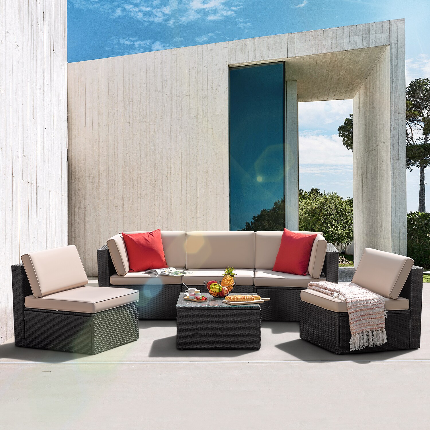 6 Piece Patio Furniture Sets, Solid Wood Garden Conversation