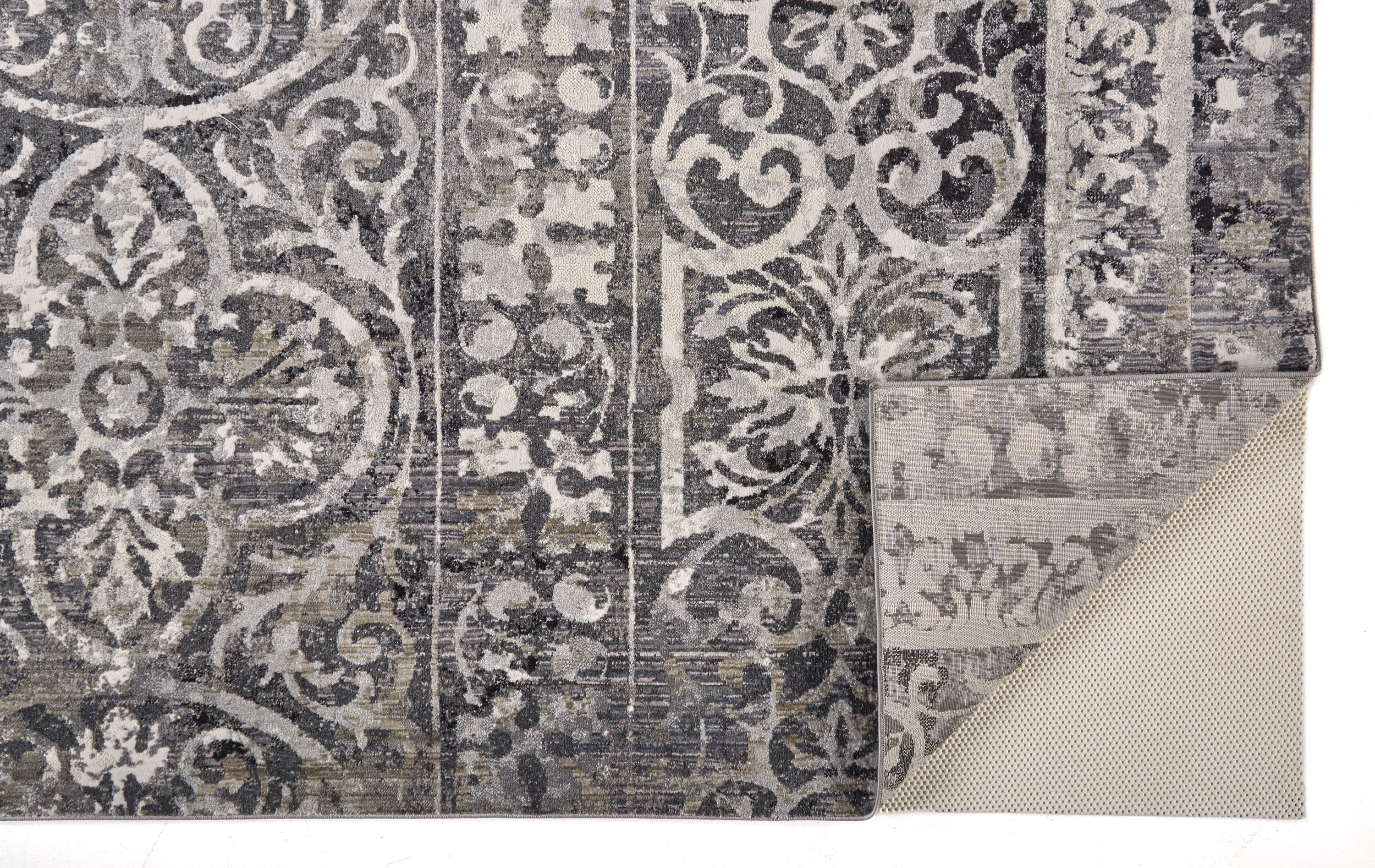 Ivory and Gray Distressed Rectangular Cotton Blend Rug