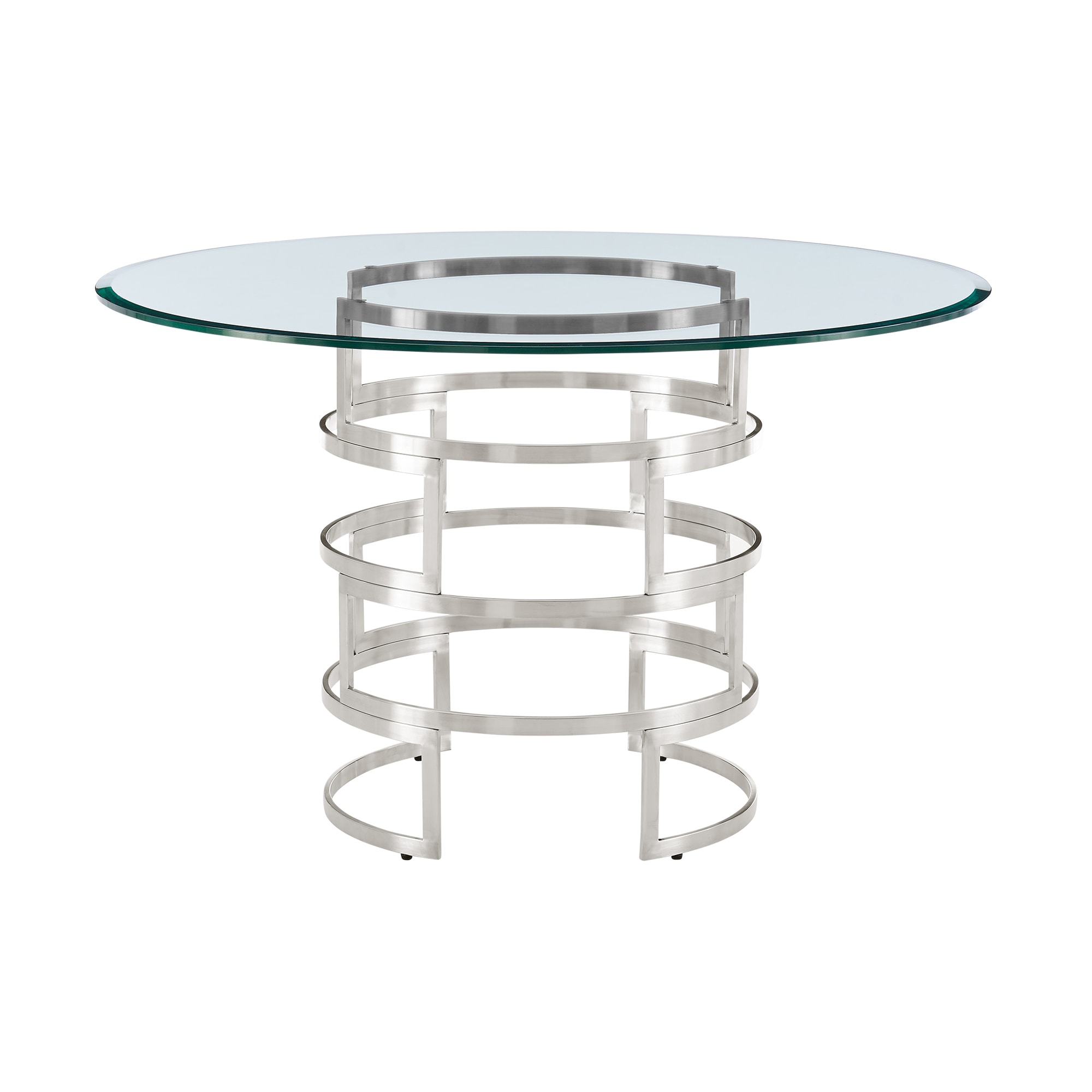 Armen Living LCDIDIBS Black Round Contemporary/Modern Dining Table, Glass top with Black Iron Pedestal Base 48-in L x 29.5-in H