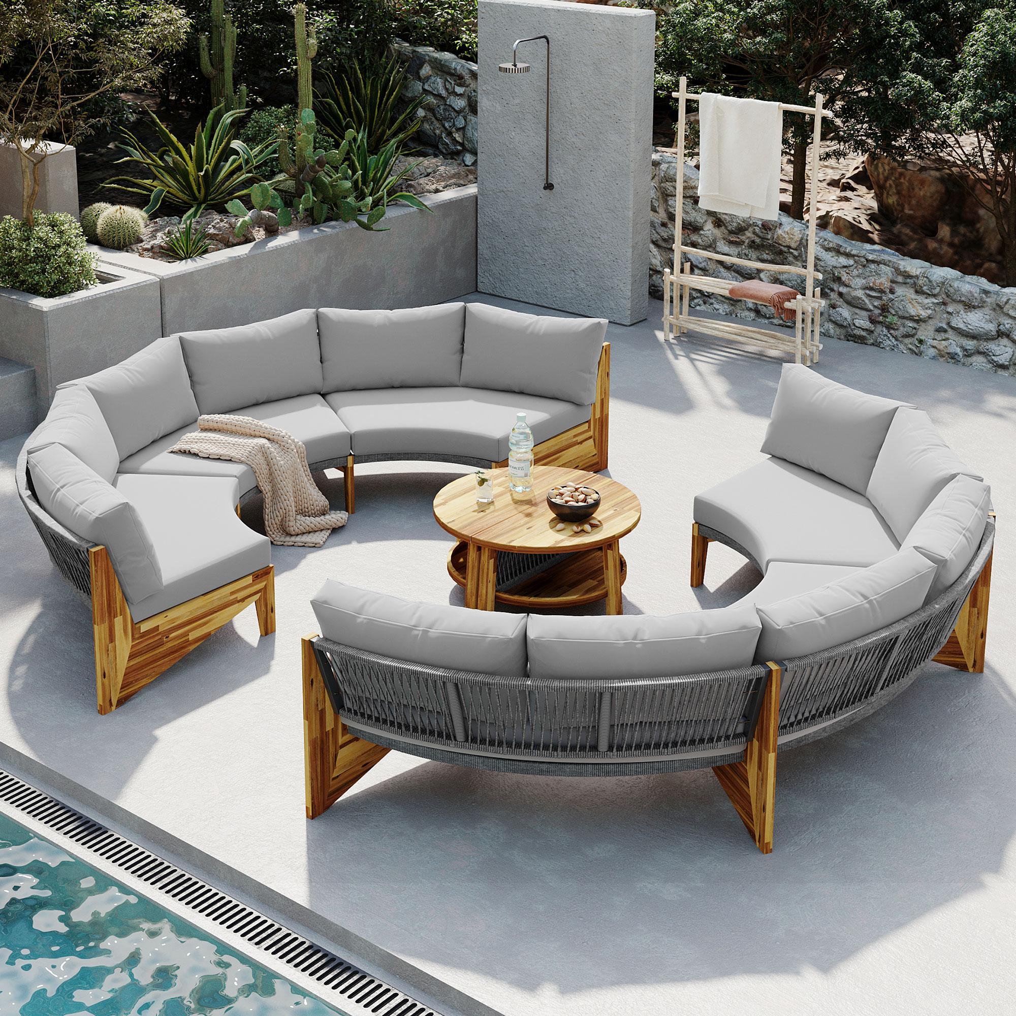 Bayfeve BFUS-428E-OD 6-Piece Outdoor Half-Moon Seating Set 3 -Piece Woven Patio Sofa Conversation Set with Gold Cushions