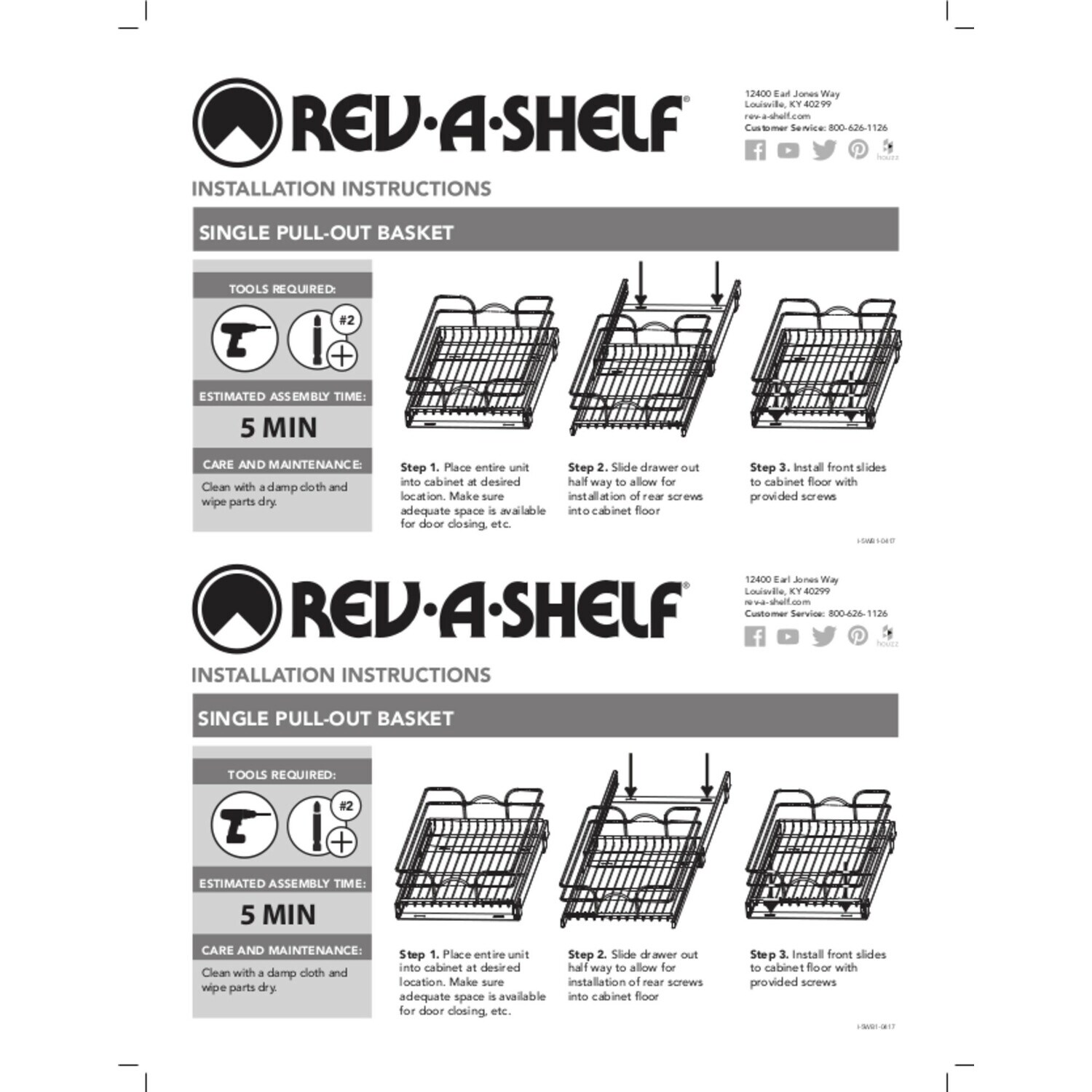 Rev-A-Shelf Kitchen Cabinet Pull Out Shelf and Drawer Organizer Slide Out  Pantry Storage Basket in Multiple Sizes, 15 x 20 In, 5WB1-1520CR-1