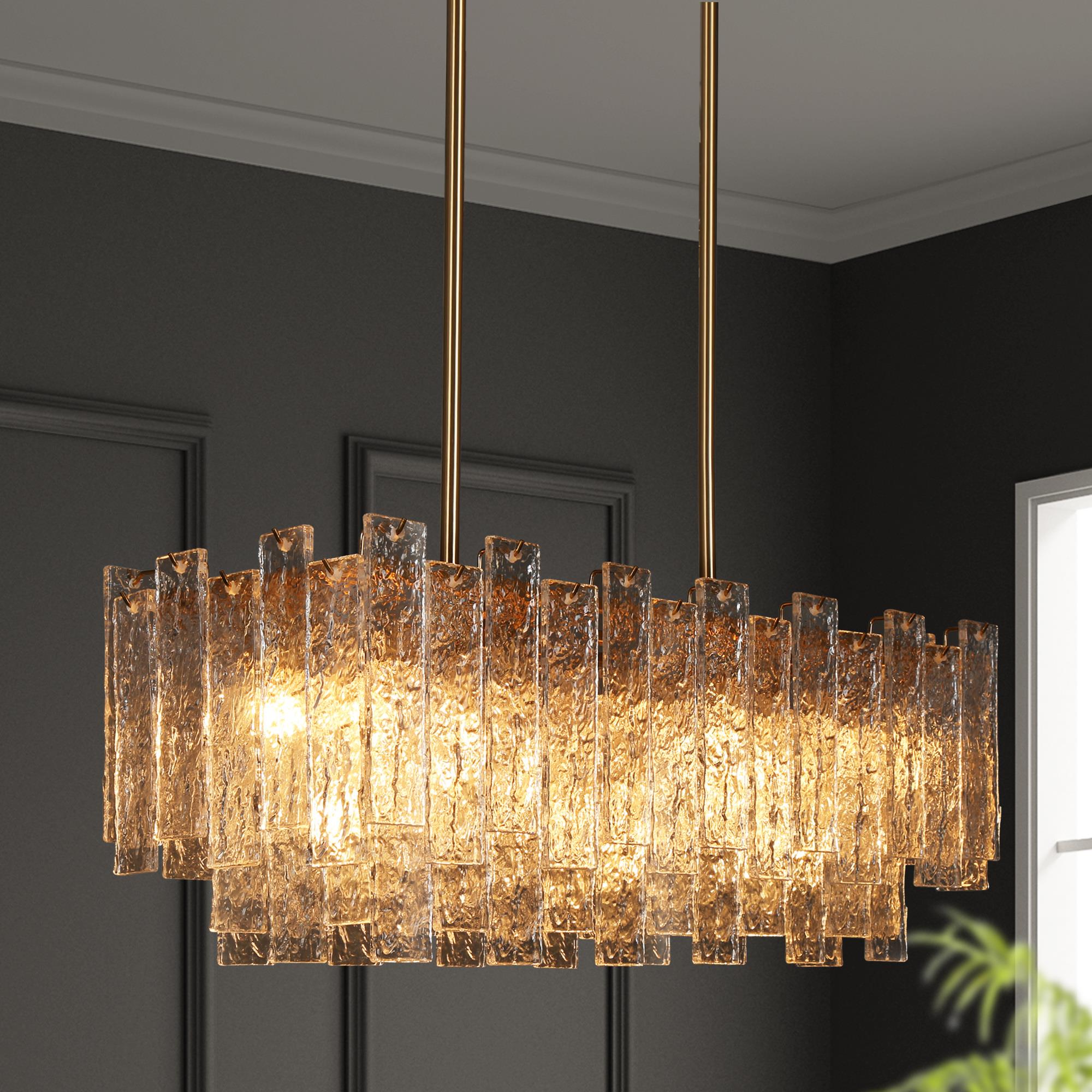 textured glass linear chandelier