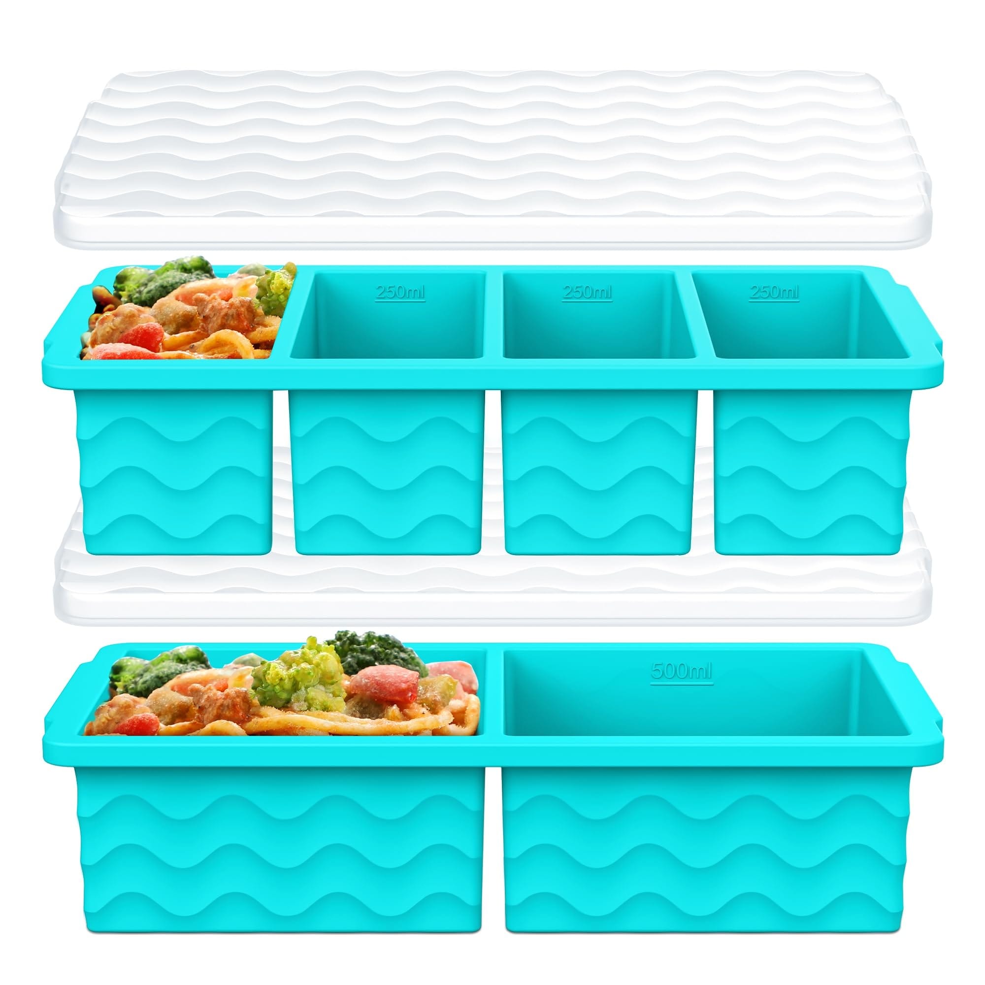 Anqtovp  Silicone Freezer Trays with Lid 2 Pack Food Grade Large Ice Cube Molds for Soup Meal Prep Portion Control Stackable Leak Proof Odor