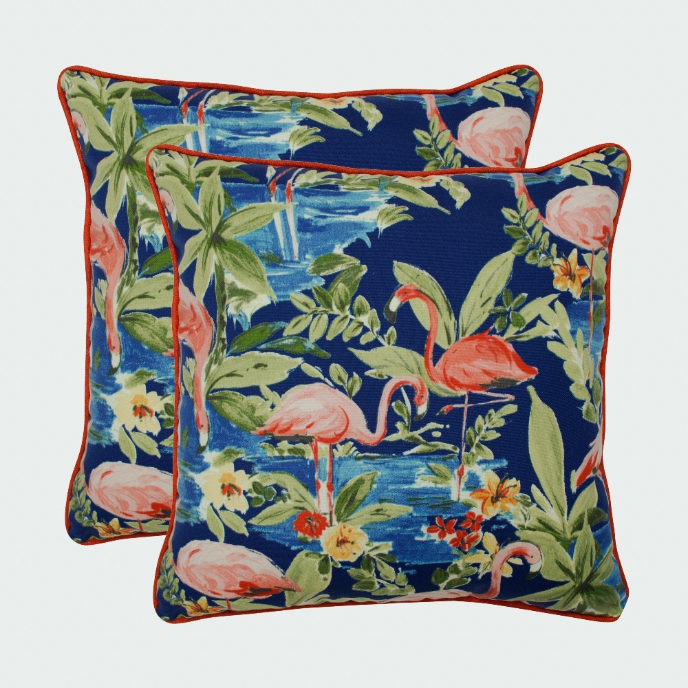 Pillow Perfect 621005 Flamingoing Lagoon 2-Pack Floral Blue Square Throw Pillow