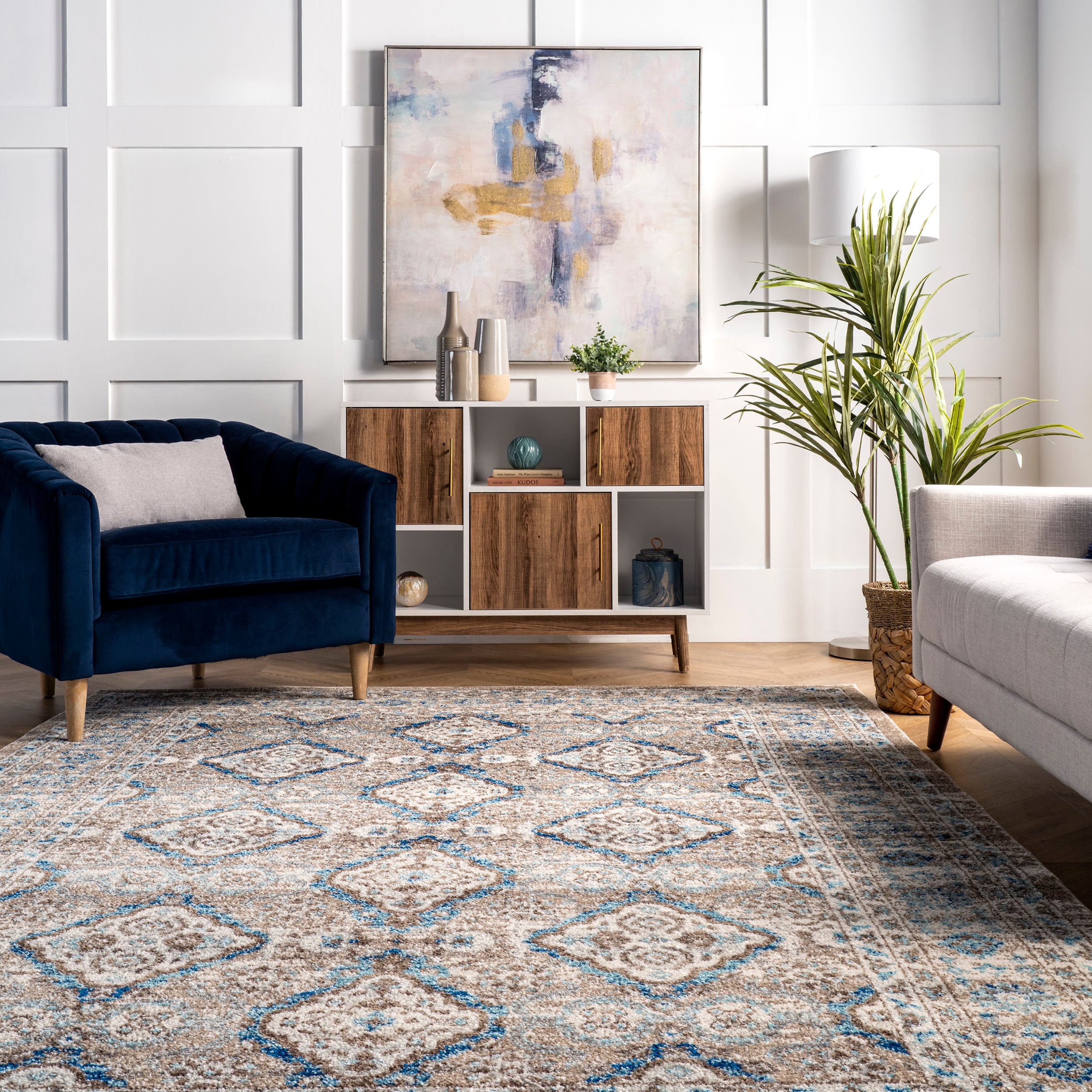 Reversible Blue Diamond 3'x5' Easy-Care Synthetic Area Rug