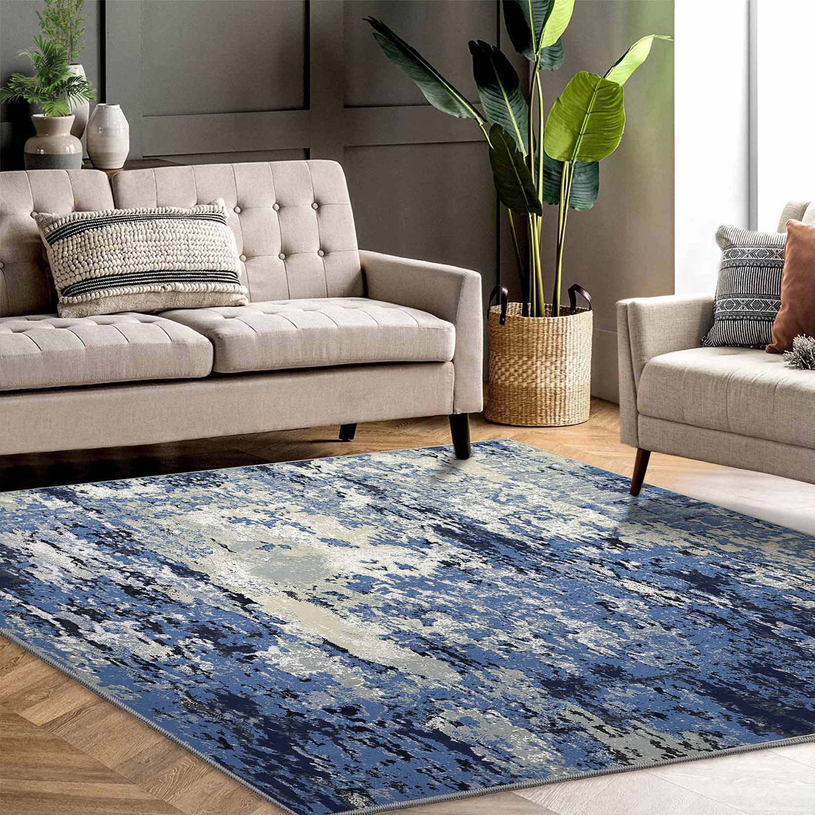 Garvee YXY-LO-PHO-12ZQSAM9 10 x 13 (ft) Loomed Polyester Blue Rectangular Indoor Abstract Mid-Century Modern Machine washable Area rug