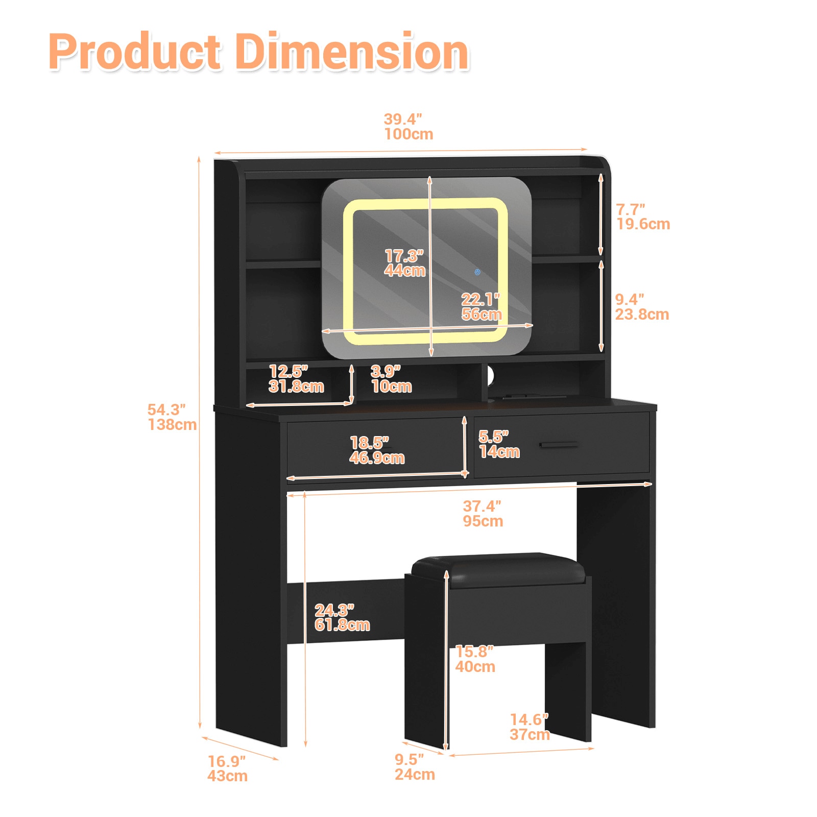 Qeetex SUN-PHO-339K84HD Bedroom-Vanities - View #6