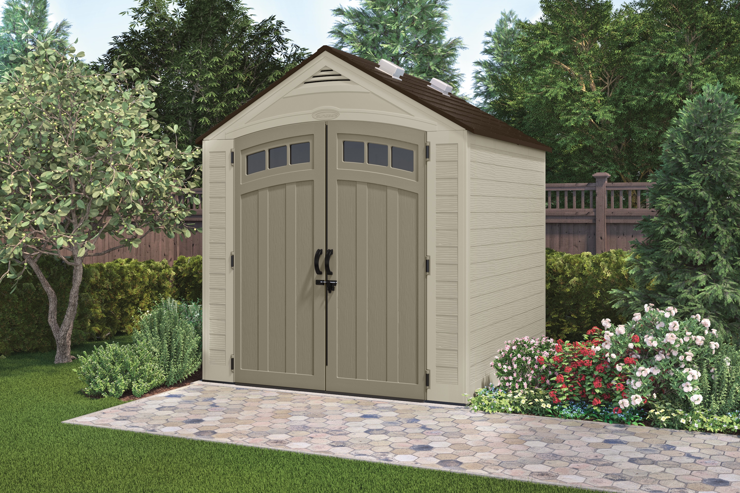 Suncast BMS7702D 7-ft x 7-ft Vista Brown Gable Resin Storage Shed (Floor Included)