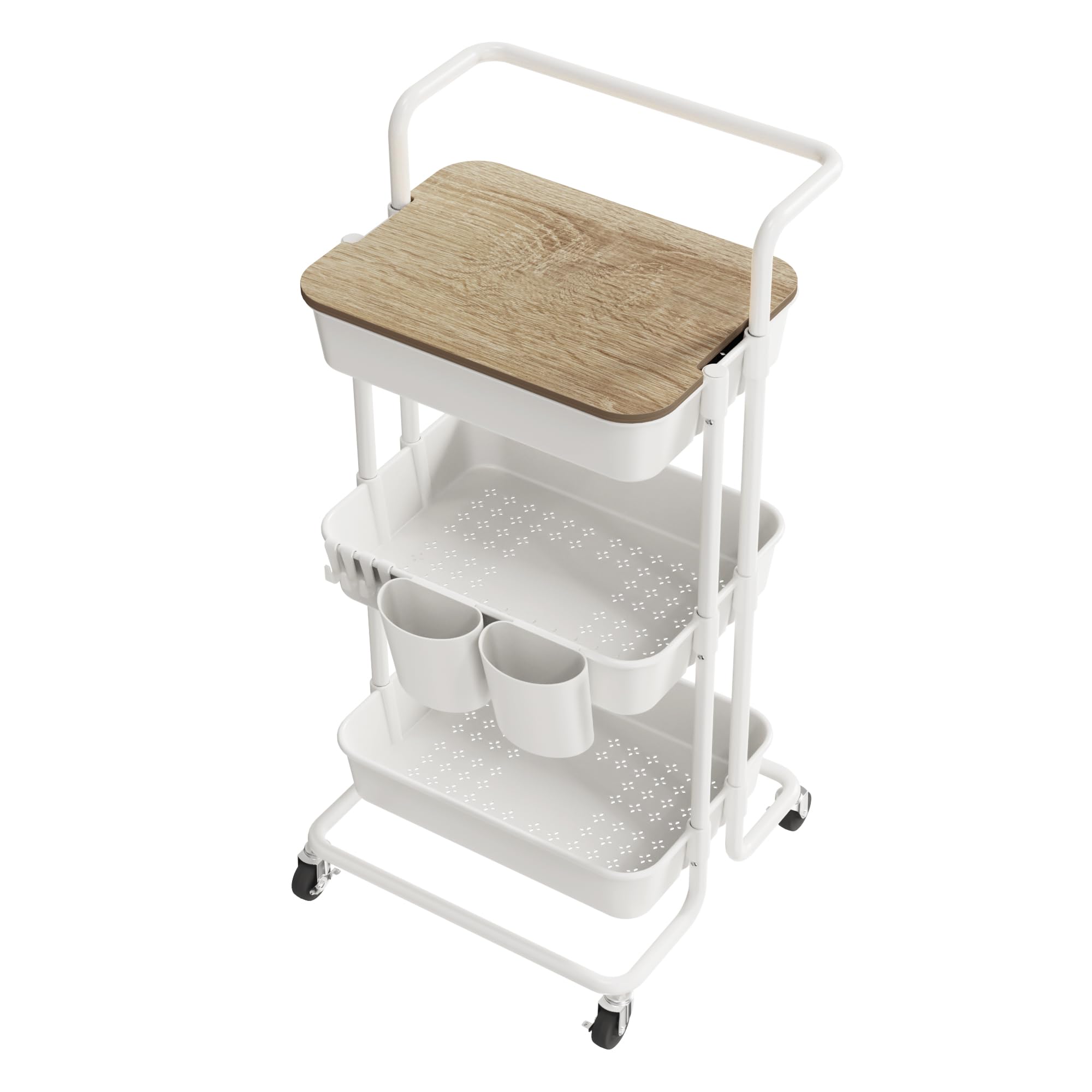 AOIZGMY  3 Tier Rolling Utility Cart with Cover Top Board Lockable Wheels and Multiple Storage Options for Kitchen Bathroom Home Office and Craft