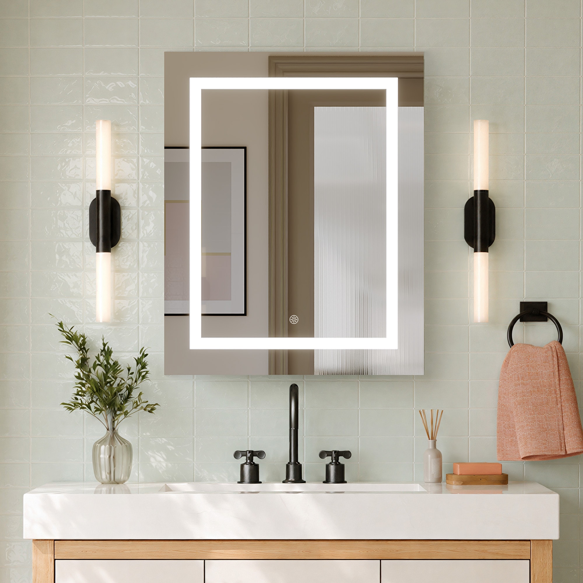 DeerValley 30-in x 24-in Lighted LED Fog Free Surface Mount Silver Mirrored Rectangle Soft Close Medicine Cabinet