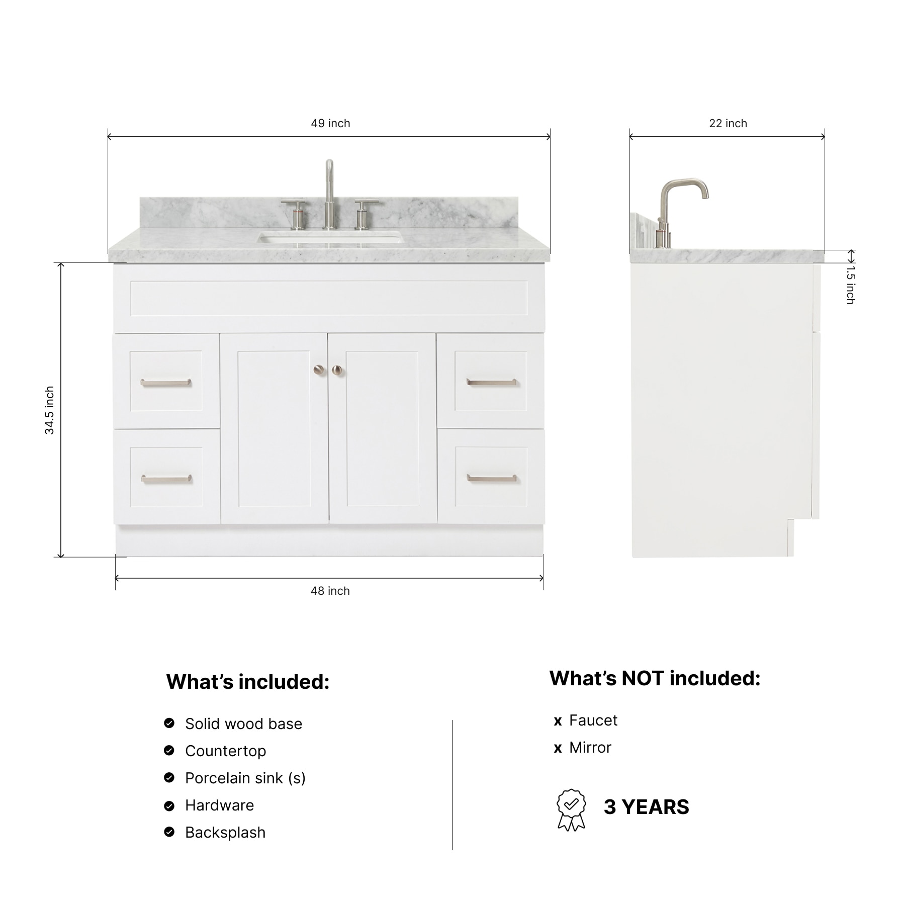 ARIEL F049SCWRVOWHT Bath-Vanity-Combo - View #3