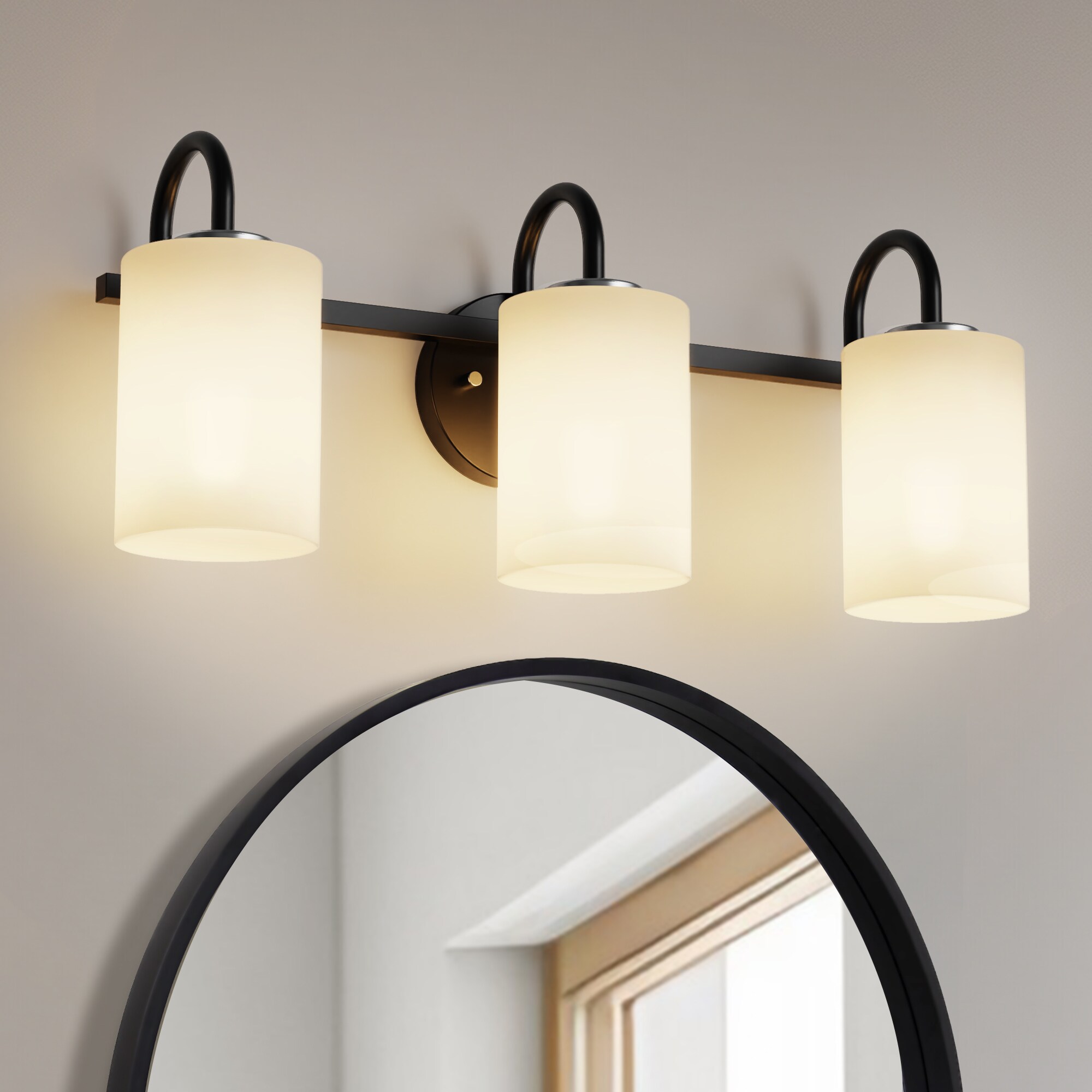 YANSUN LA-ZD-JQ15601CBK-11 23.6-in 3 -Light Matte Black Industrial Vanity light