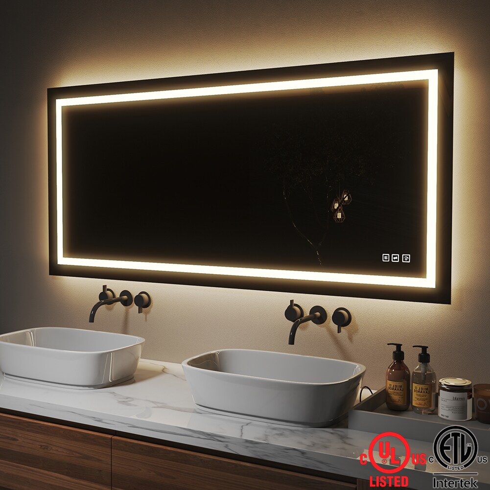waterpar 60-in x 28-in Dimmable Lighted Clear Fog Free Flat Frameless  Bathroom Vanity Mirror in the Bathroom Mirrors department at