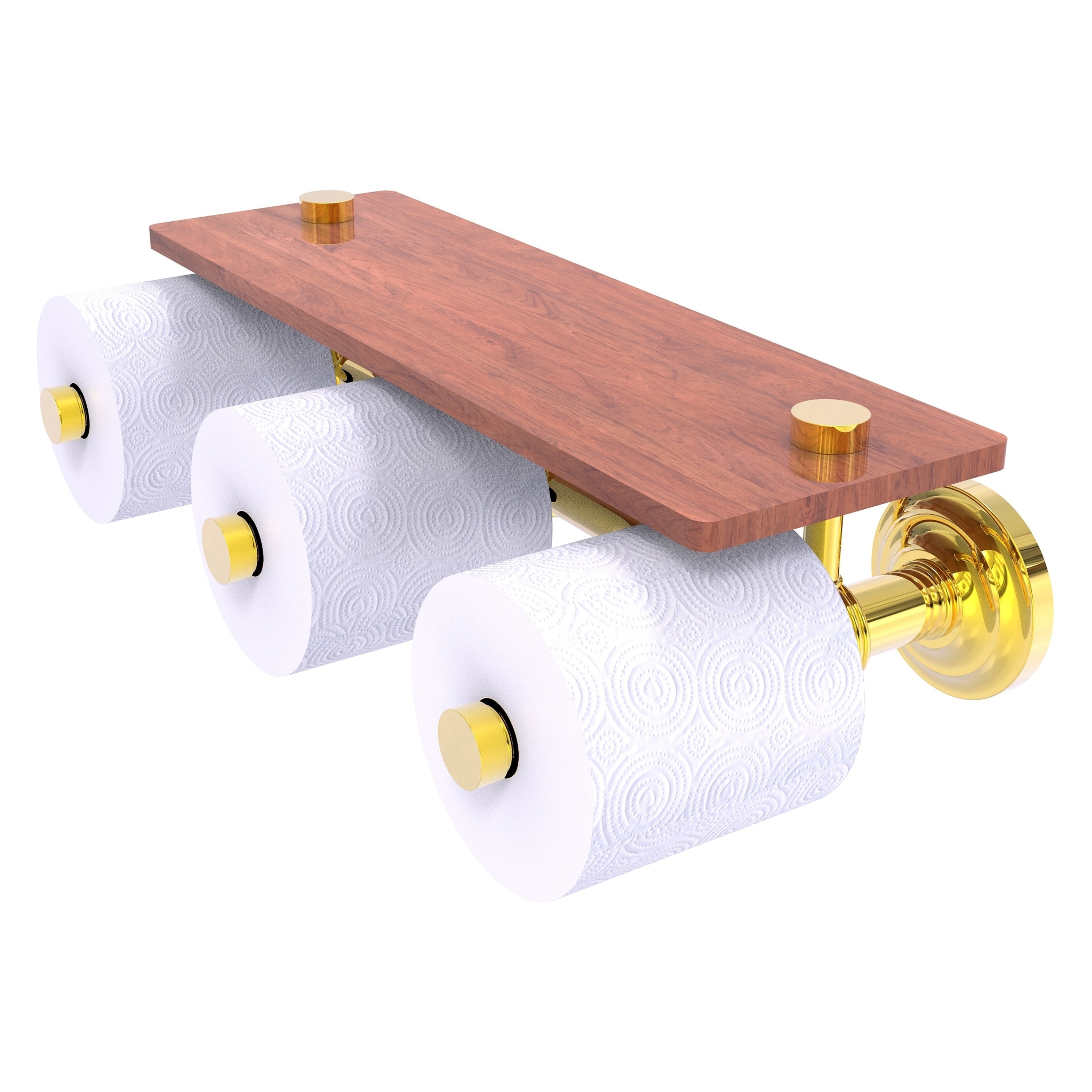Allied Brass QN-35-3S-IRW-PB Que New Polished Brass Wall mount Double post Toilet Paper Holder 3 -Rolls