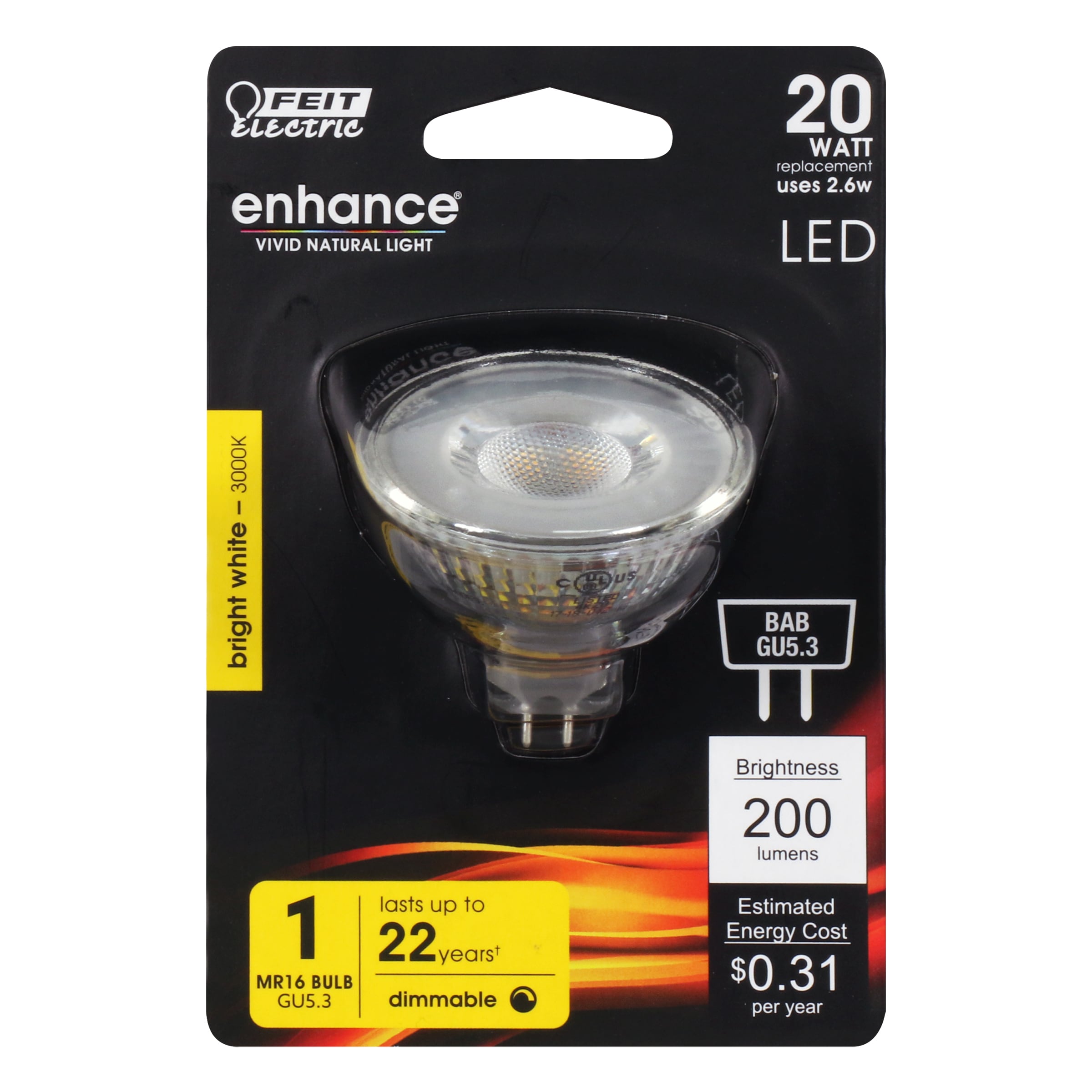 Feit Electric Reflector LED 20 -Watt EQ MR16 Bright white GU5.3 Dimmable LED Spot Flood Light Bulb