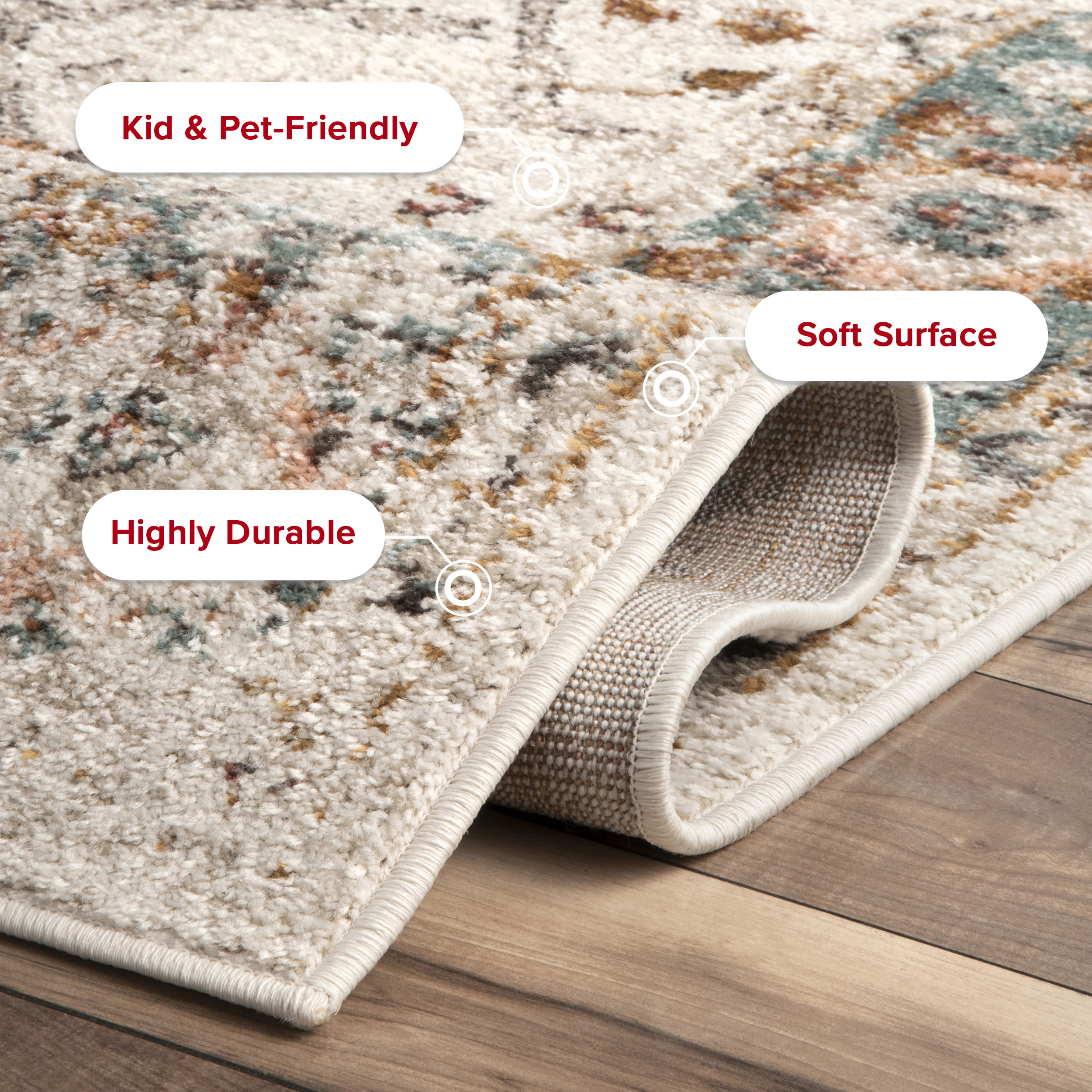 Cecil Beige Vintage Floral 3' x 5' Synthetic Area Rug