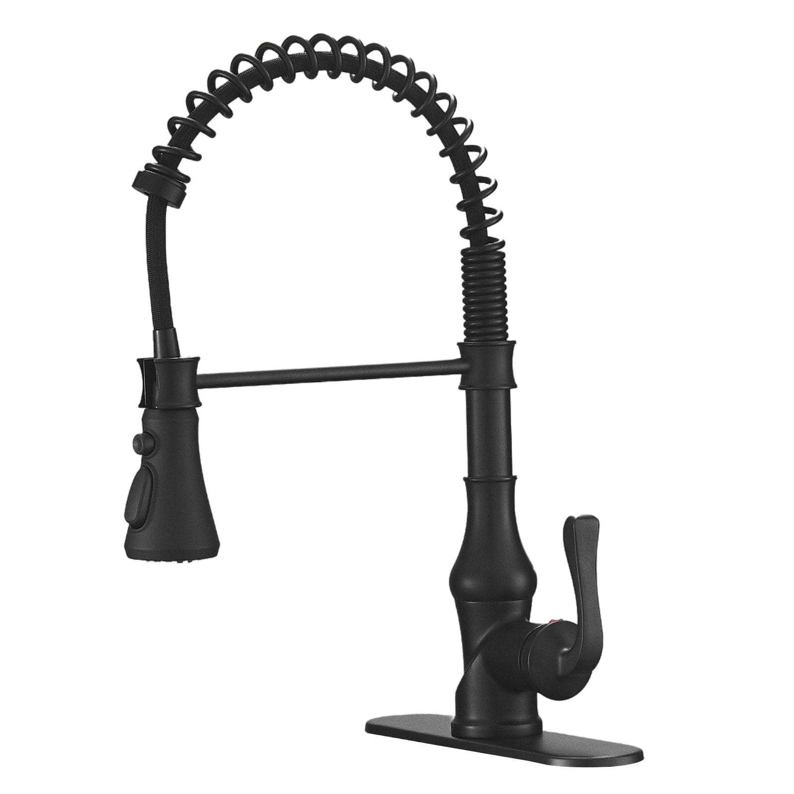 BWE A-94555-BLACK A-94555 Single-Handle Kitchen Faucet Matte Black Single Handle Deck-mount Pull-down Kitchen Faucet with Sprayer ( Deck Plate Included )