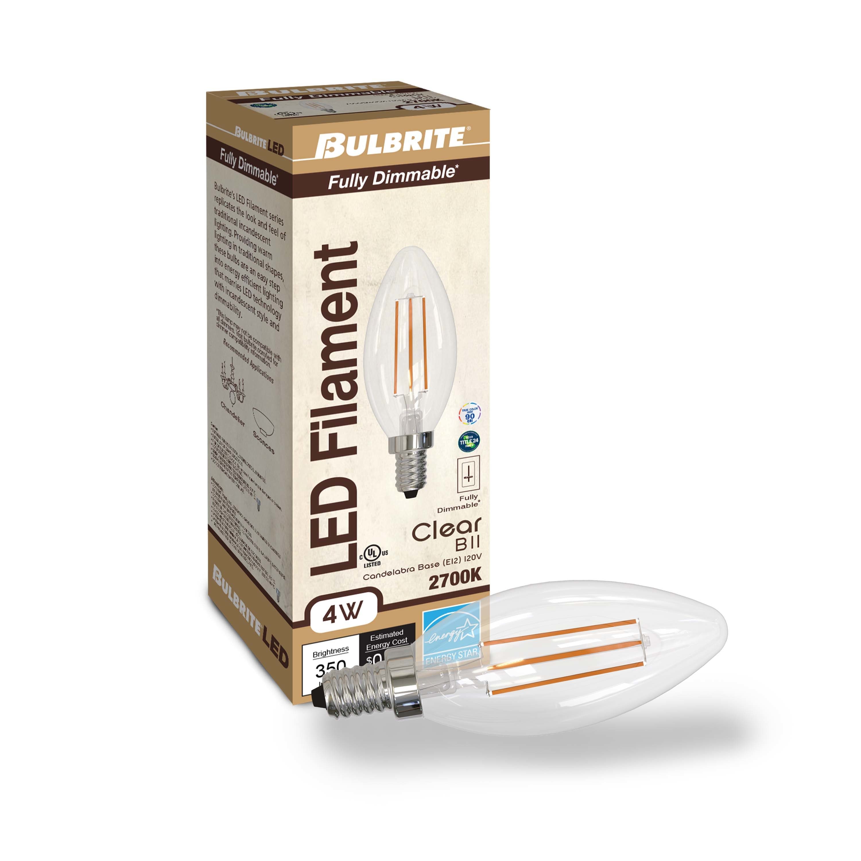 Clear Dimmable LED Edison Candle Light Bulb, 4-Pack