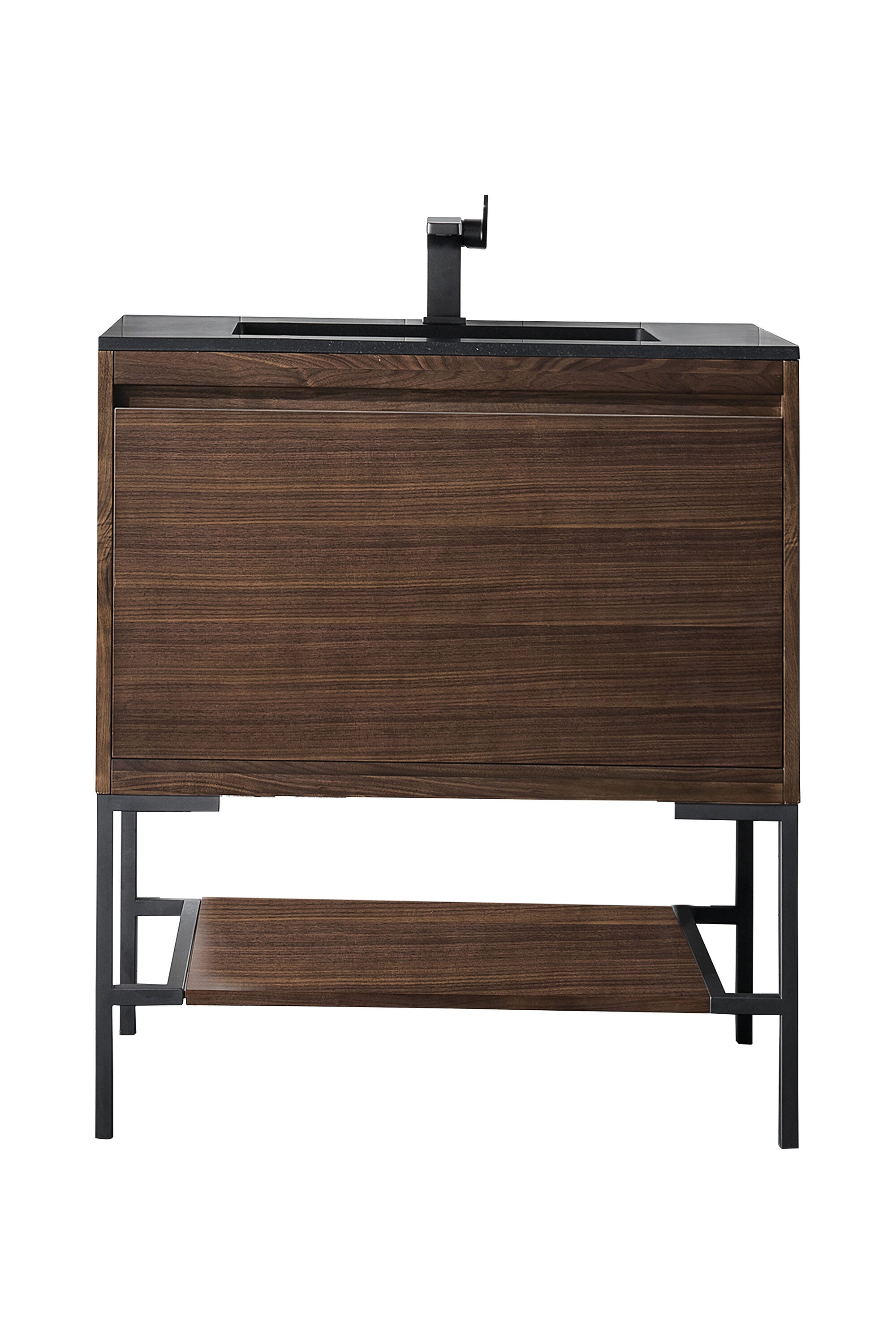 James Martin Vanities 805-V31.5-W-MB-CH Mantova 32-in Mid-century Walnut Single Sink Bathroom Vanity with Charcoal Black Engineered Stone Top