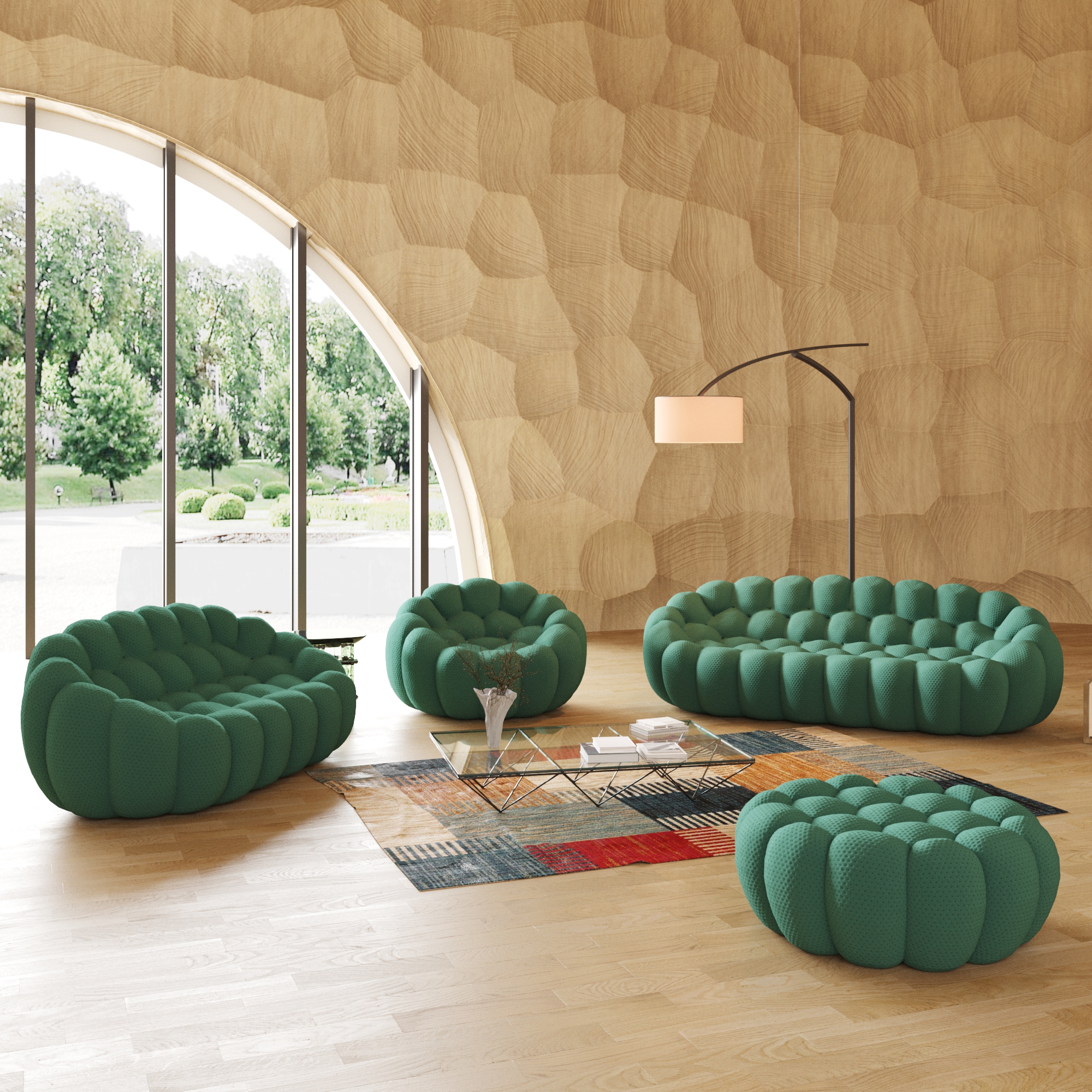BuotiqHom DH-SF1234-133GN Casual 4 -Piece Polyester/Polyester blend Green Living Room Set