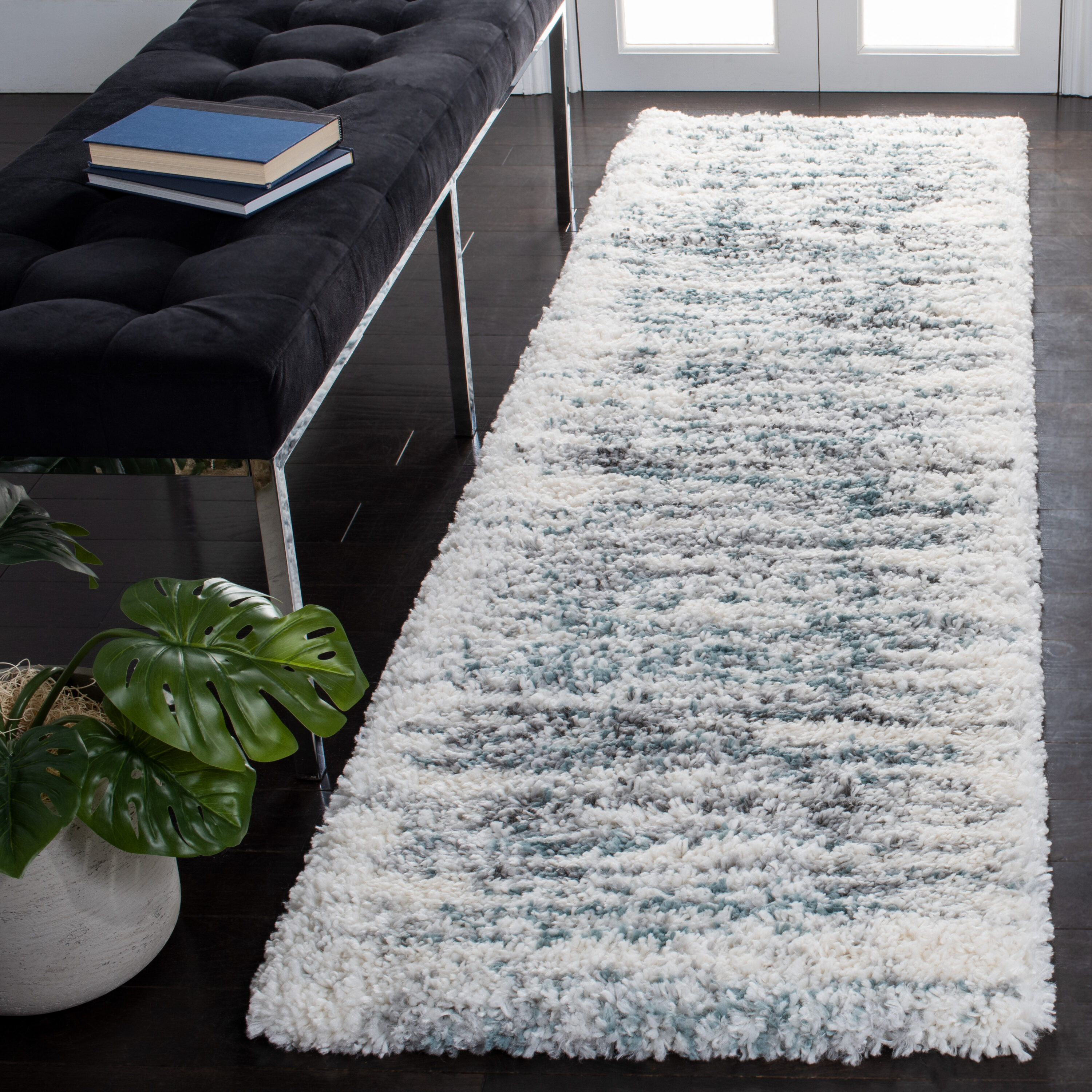 Safavieh FNT850B-214 Fontana Shag 850B Ivory / Teal 2ft-3in x 14ft