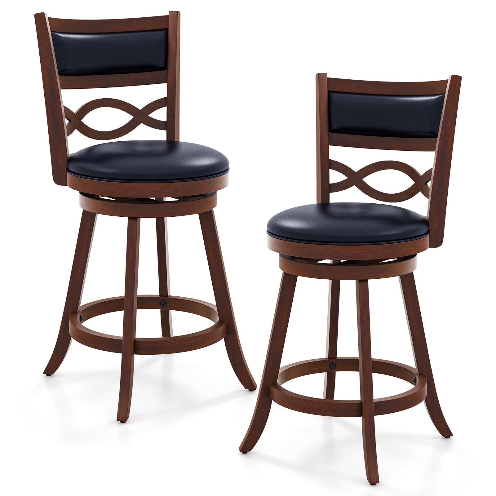  ID11963ES24 Espresso Black 24-in H Counter height Upholstered Swivel Wood Bar Stool