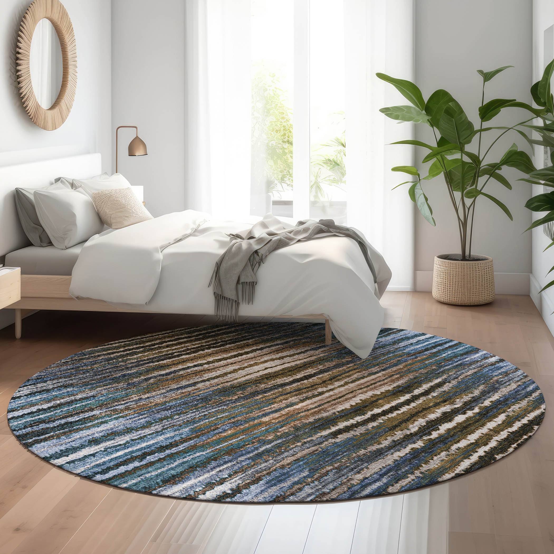 Addison Rugs AMF604BU8RO Mayfield AMF604BU 8 x 8 (ft) Loomed Polyester Blue Round Indoor Geometric Machine washable Area rug